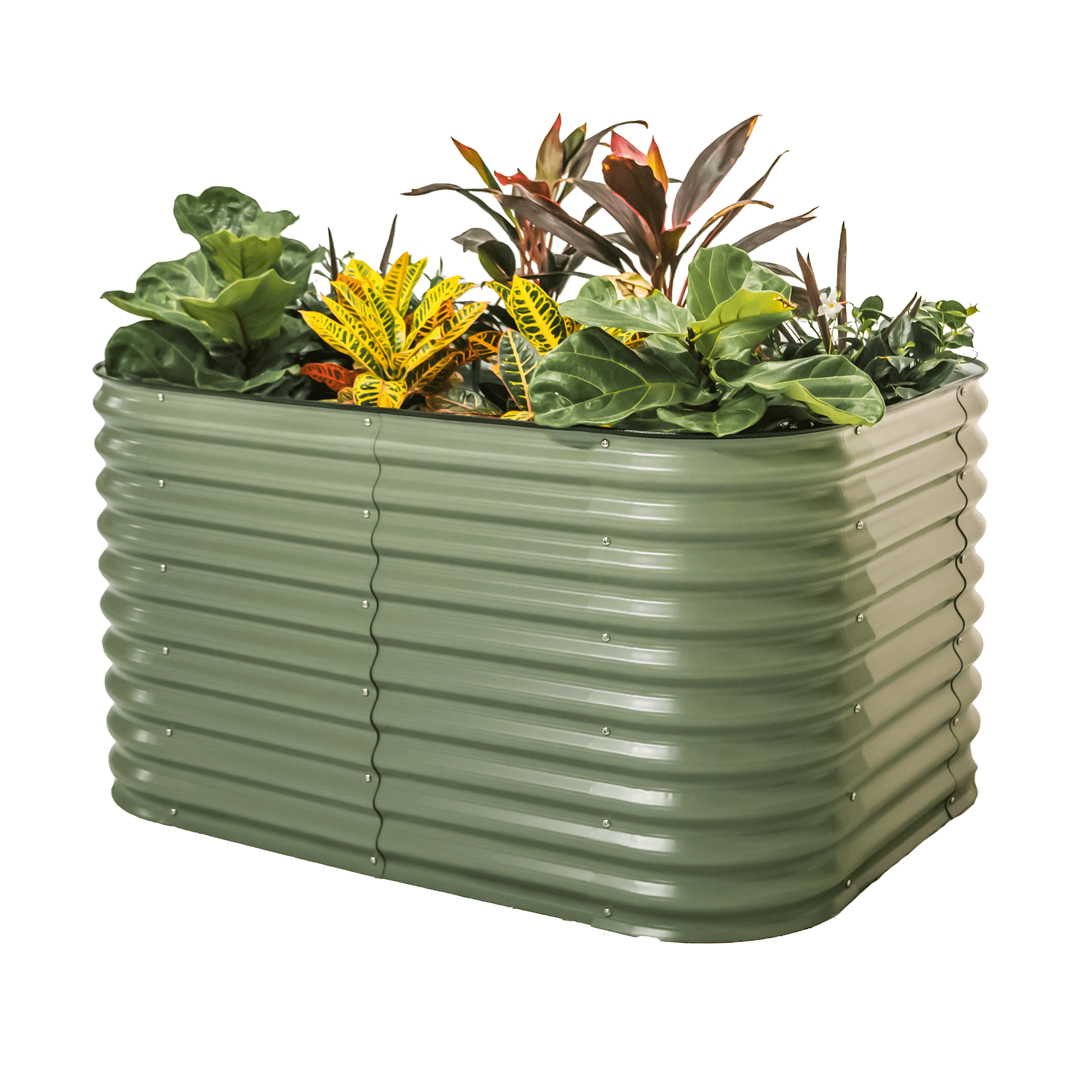 32" Olive Green Metal Oval Raised Garden Bed