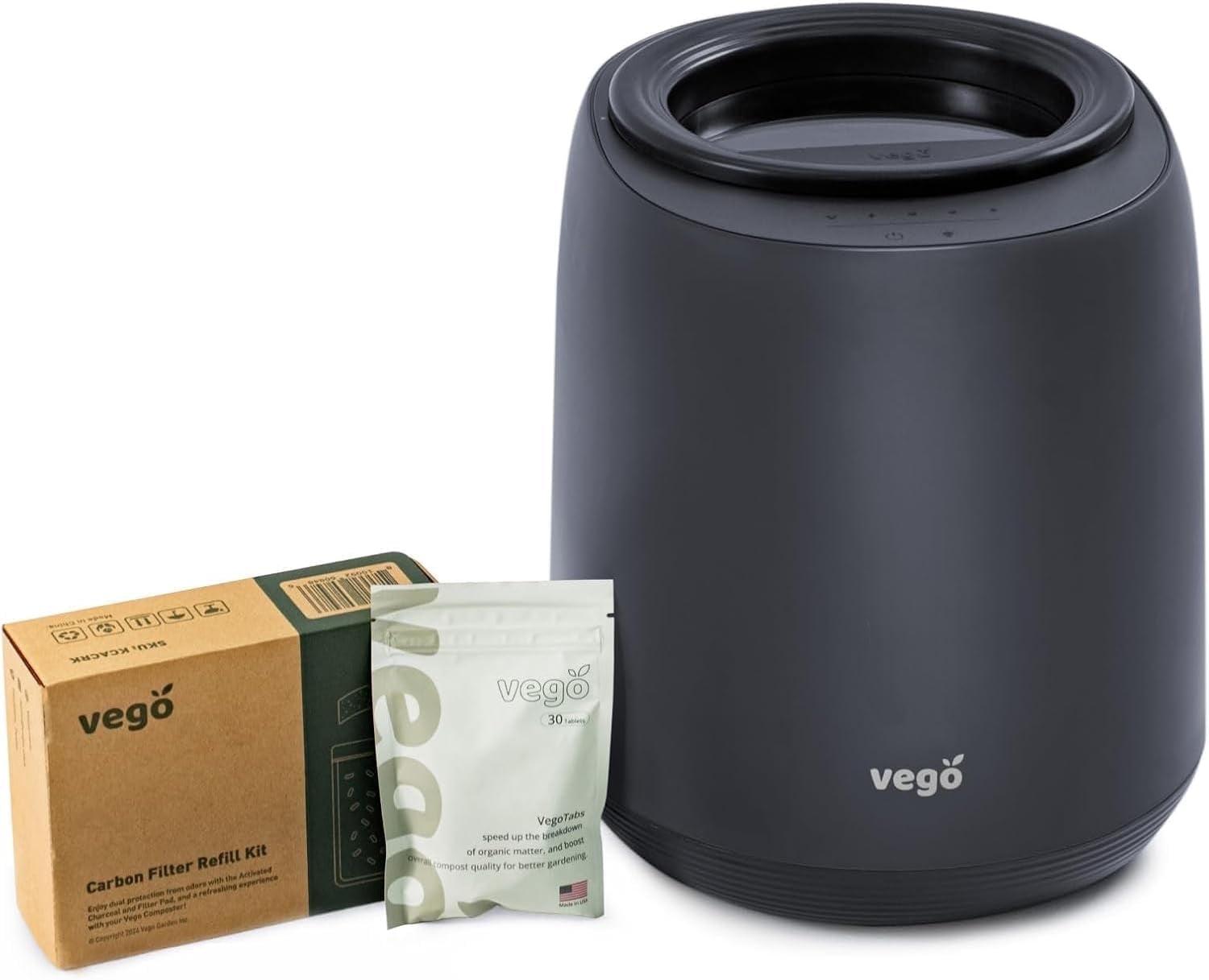 Vego Smart Kitchen Composter, 4L Electric Composter for Kitchen 5 Modes Weight-Based Smart Compost Bin with App Odorless Auto-Cleaning Food Waste Compost Machine Indoor, Black