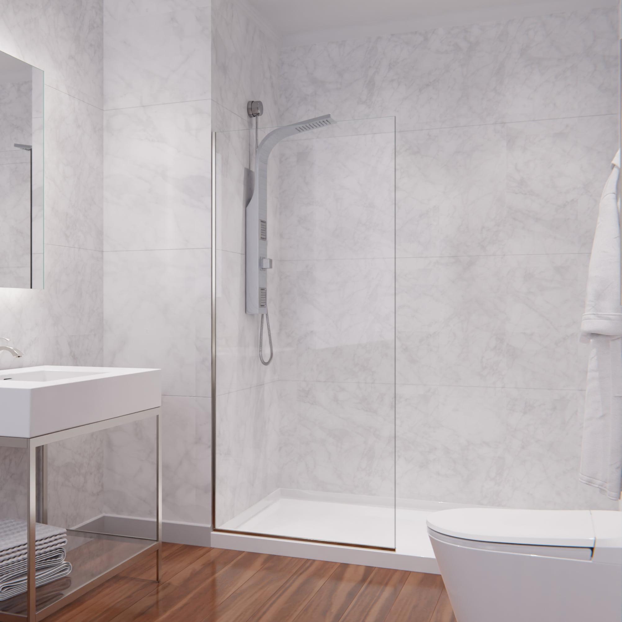Veil Series 34” W x 74” H Frameless Glass Fixed Shower Screen Shower Door