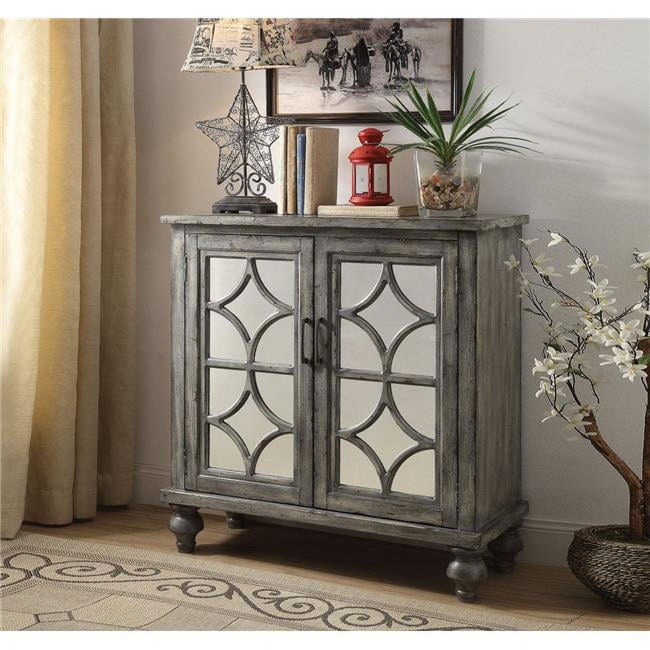 Velika Weathered Gray Mirrored Wood Console Table with Storage