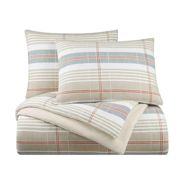Vellux Oslo Plaid King Comforter Set, 3-Piece, 100% Cotton, Soft & Lightweight, 108x94, Taupe
