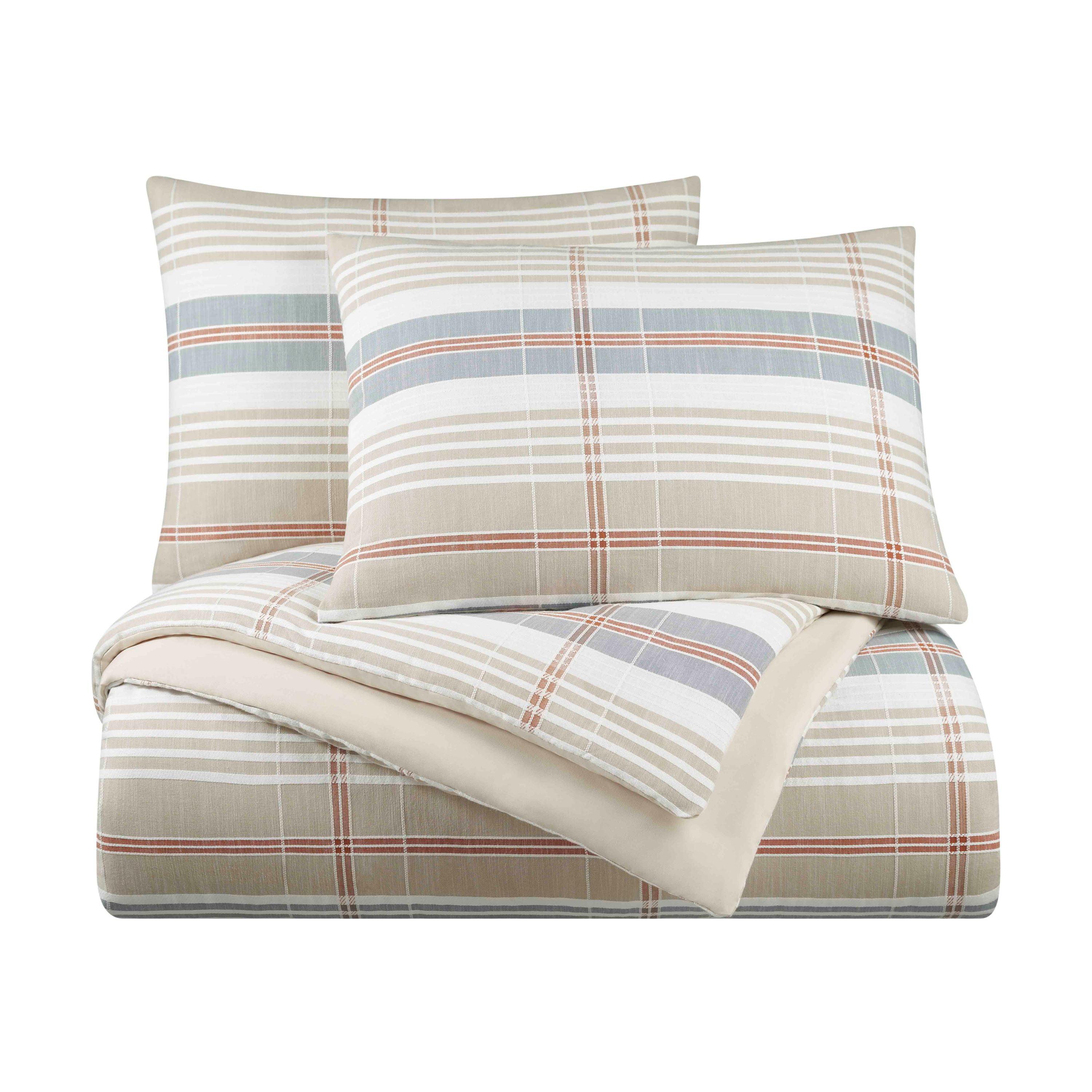 Vellux Vellux Oslo Plaid Comforter Set, 100% Cotton, Soft & Lightweight, 68x88, Taupe