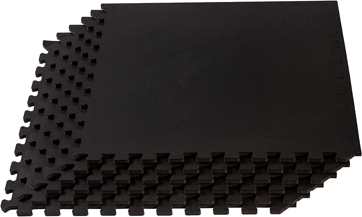 Black Rubber-Topped Interlocking Foam Fitness Tiles, 24 Sq Ft