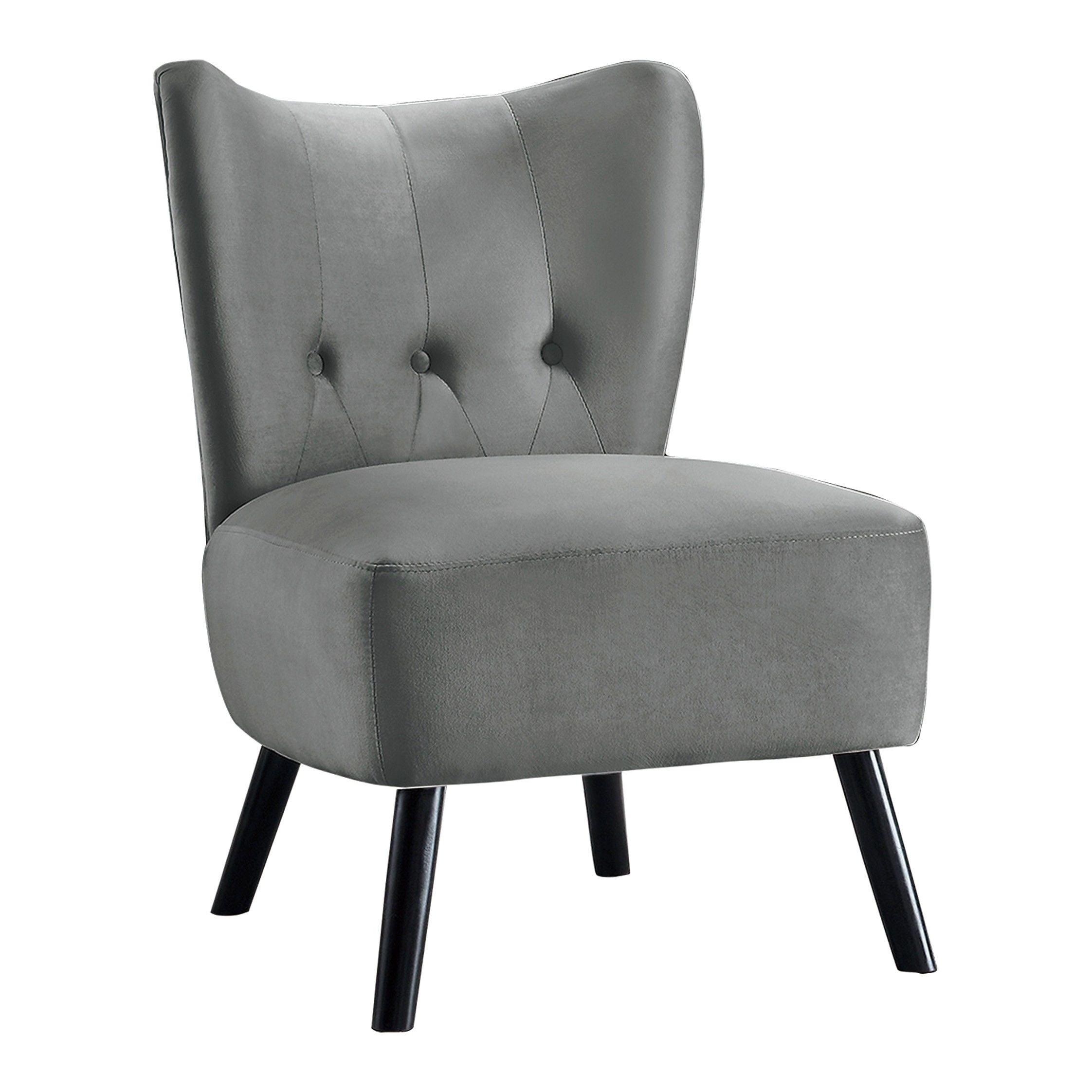 Gray Velvet Button-Tufted Armless Accent Chair