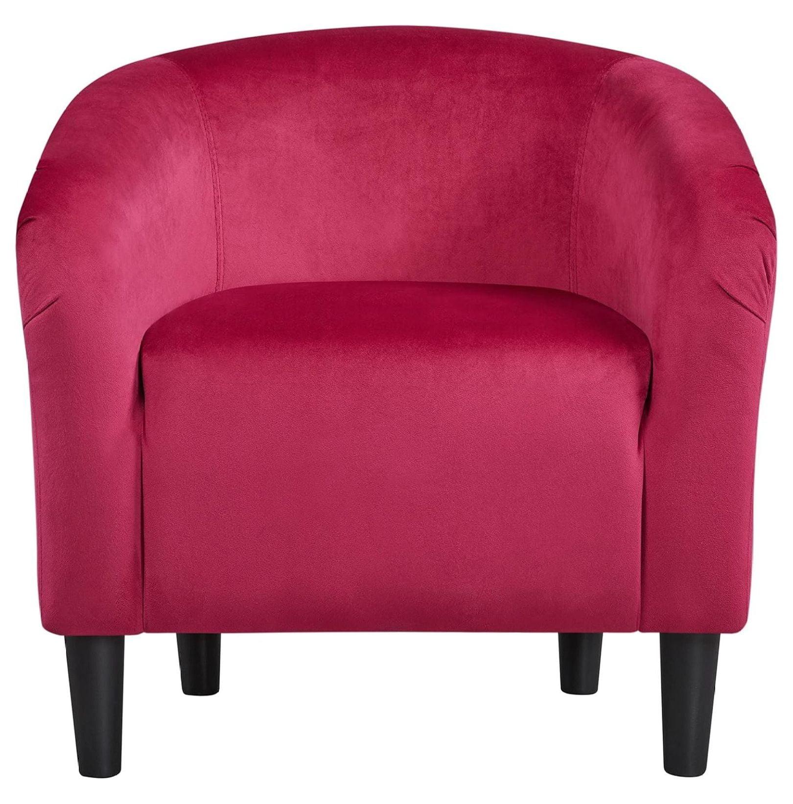 Yaheetech Velvet Upholstered Barrel Chair, Rose Red