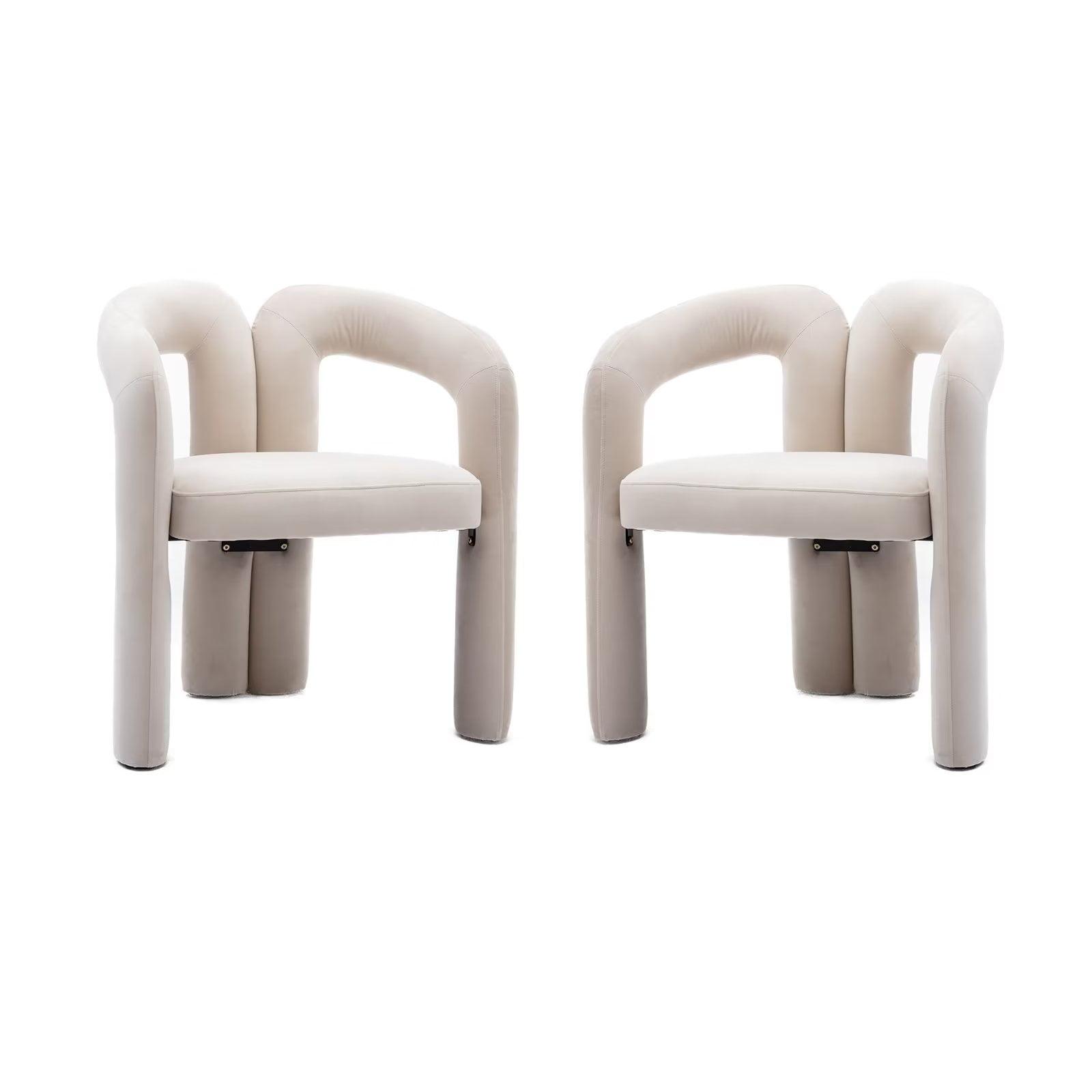 Beige Velvet Upholstered Metal Frame Side Chair Set