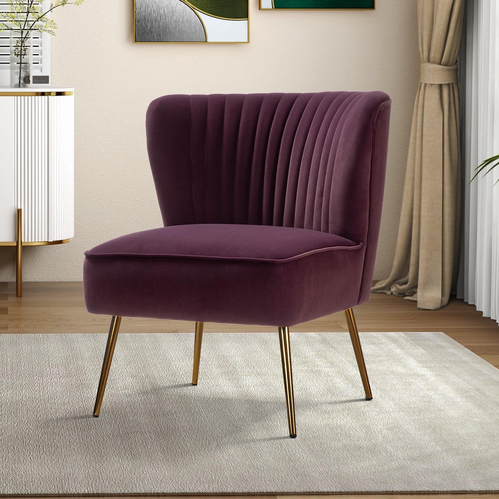 Purple Velvet Armless Accent Chair with Gold Legs