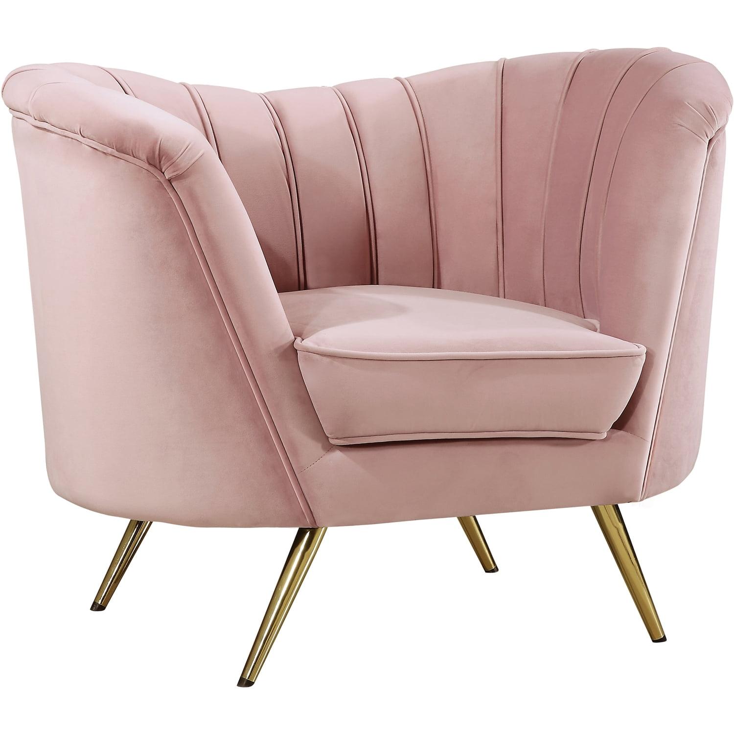 Elegant Pink Velvet Accent Chair with Gold Stainless Steel Legs