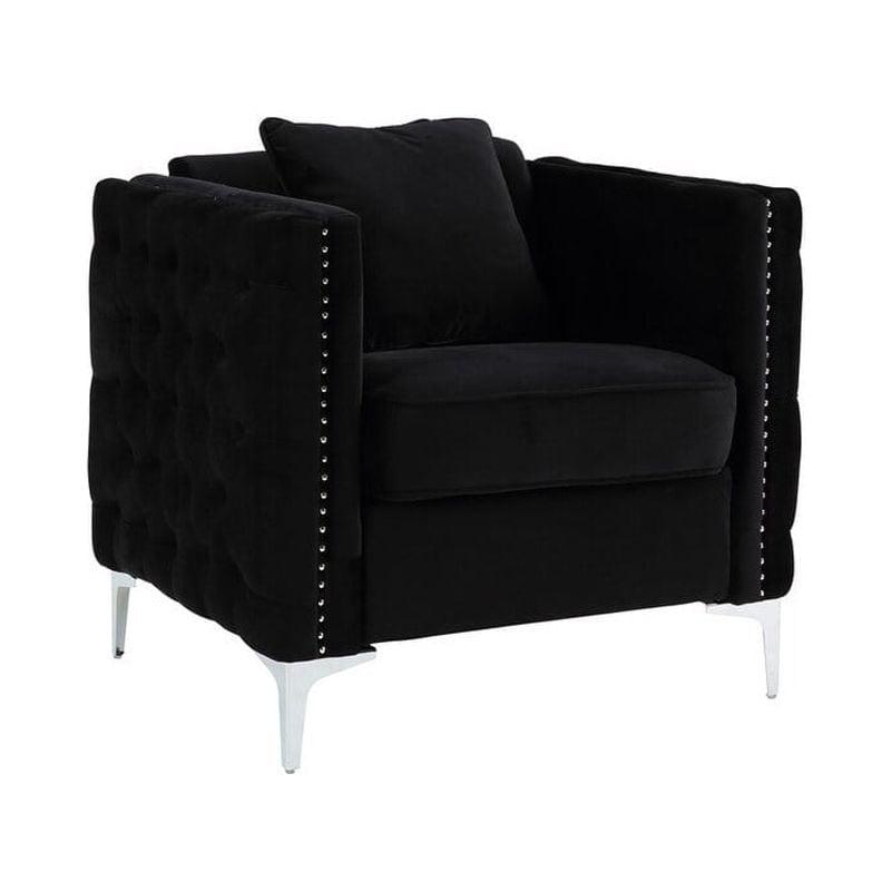 Spot Black Velvet Handcrafted Accent Chair with Pillow