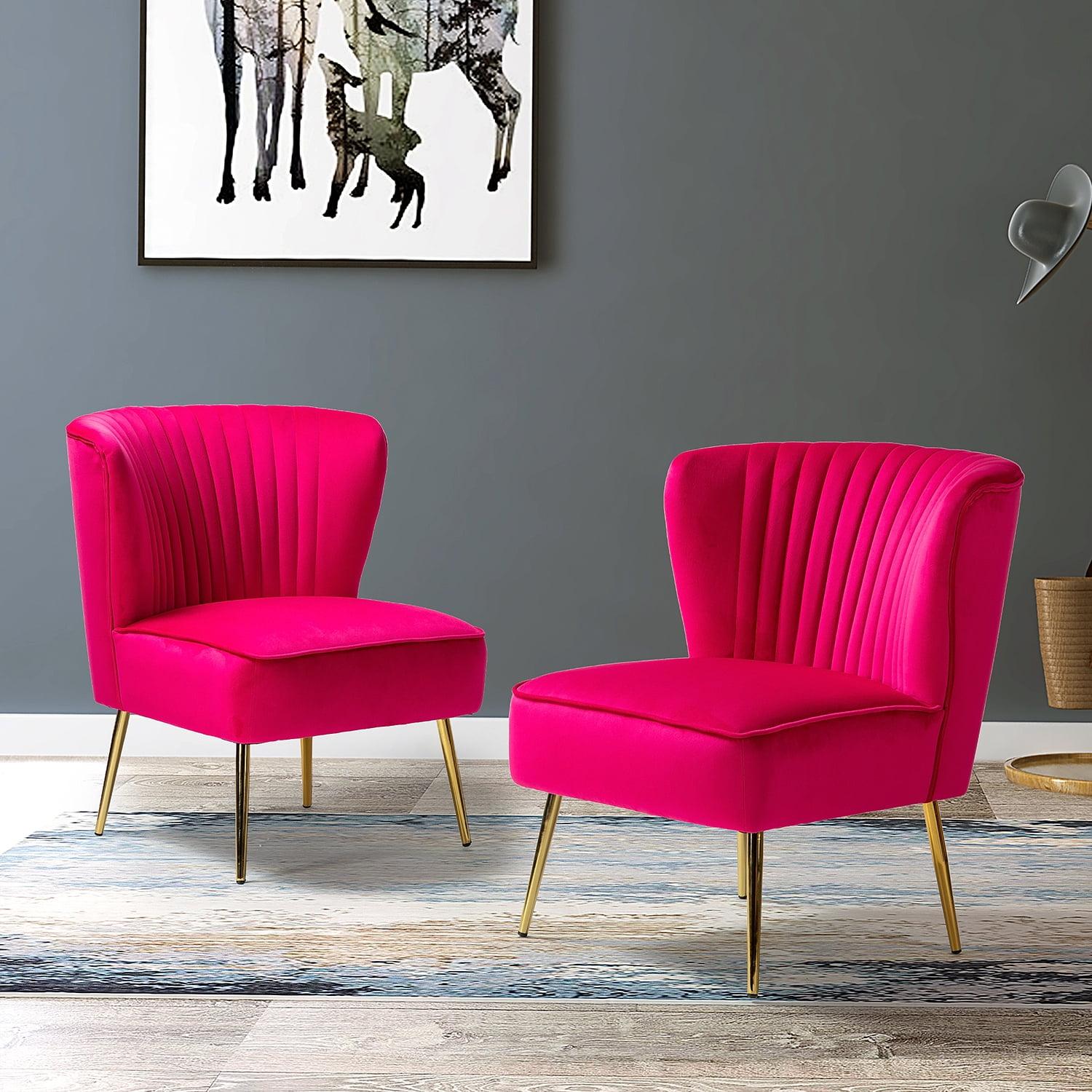 Fuchsia Velvet Armless Accent Chair Set with Gold Legs