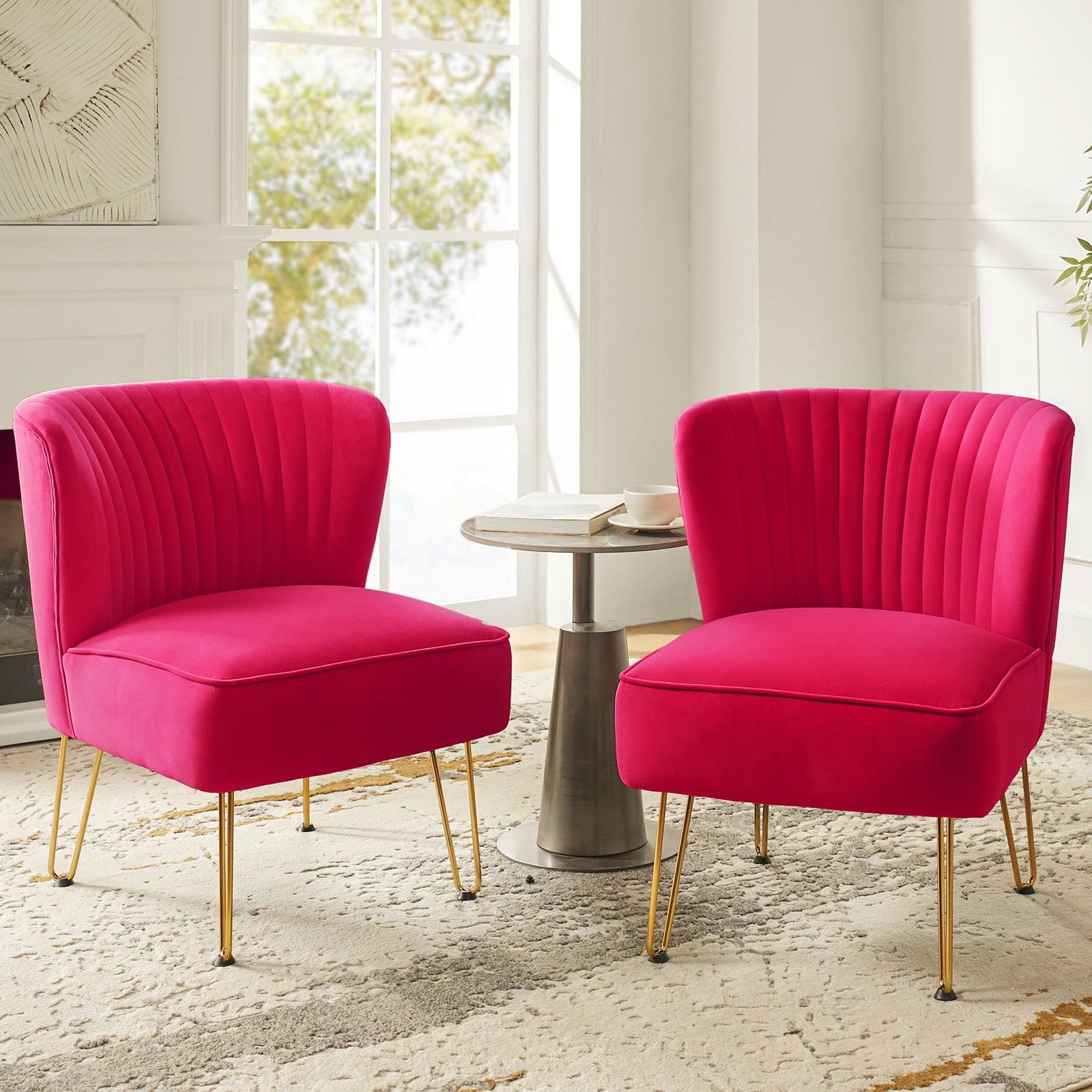 Fuchsia Velvet Armless Accent Chair Set with Gold Legs