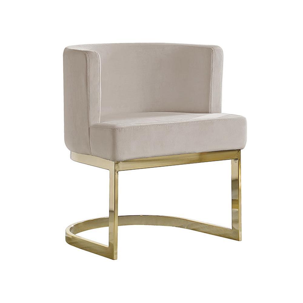 Sumptuous Beige Velvet Barrel Chair with Gold Chrome Base