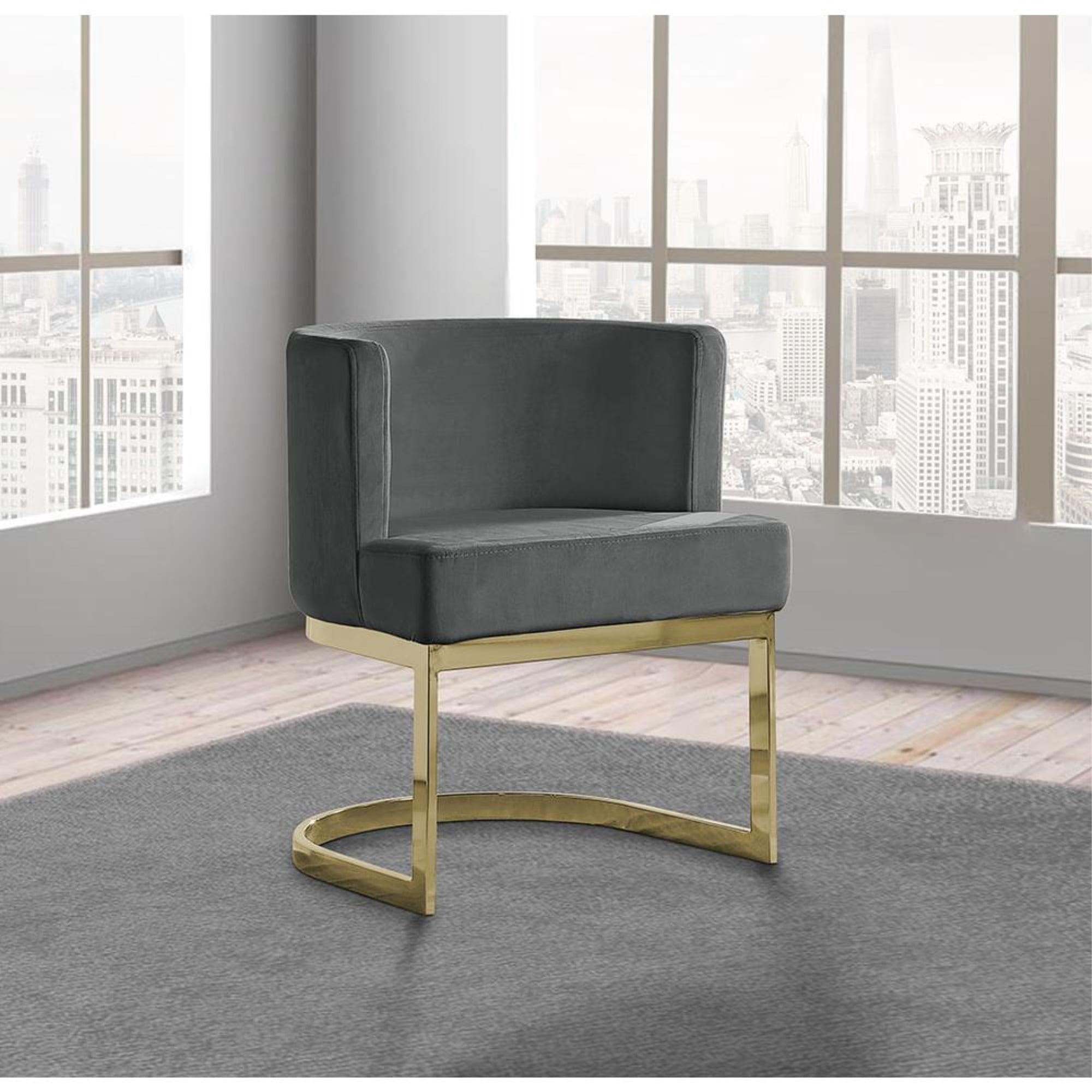 Velvet Dark Gray Accent Chair with Gold Chrome Base - 1 Chair