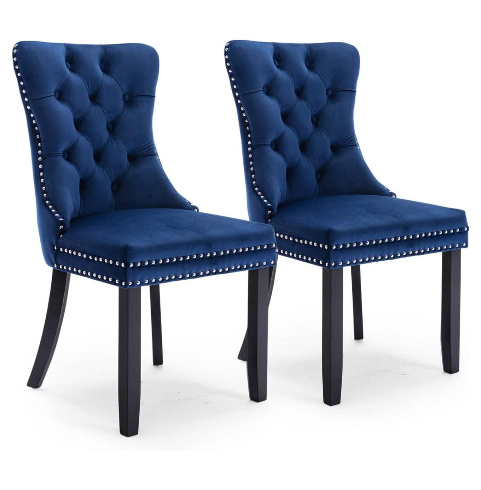 ODUSE-DAILY Velvet Dining Chairs Set of 2, Navy Kitchen & Dining Room Chairs, Tufted Dining Chairs, Fabric Upholstered, Solid Wood, Sillas De Comedor (Blue, 2 Pcs)