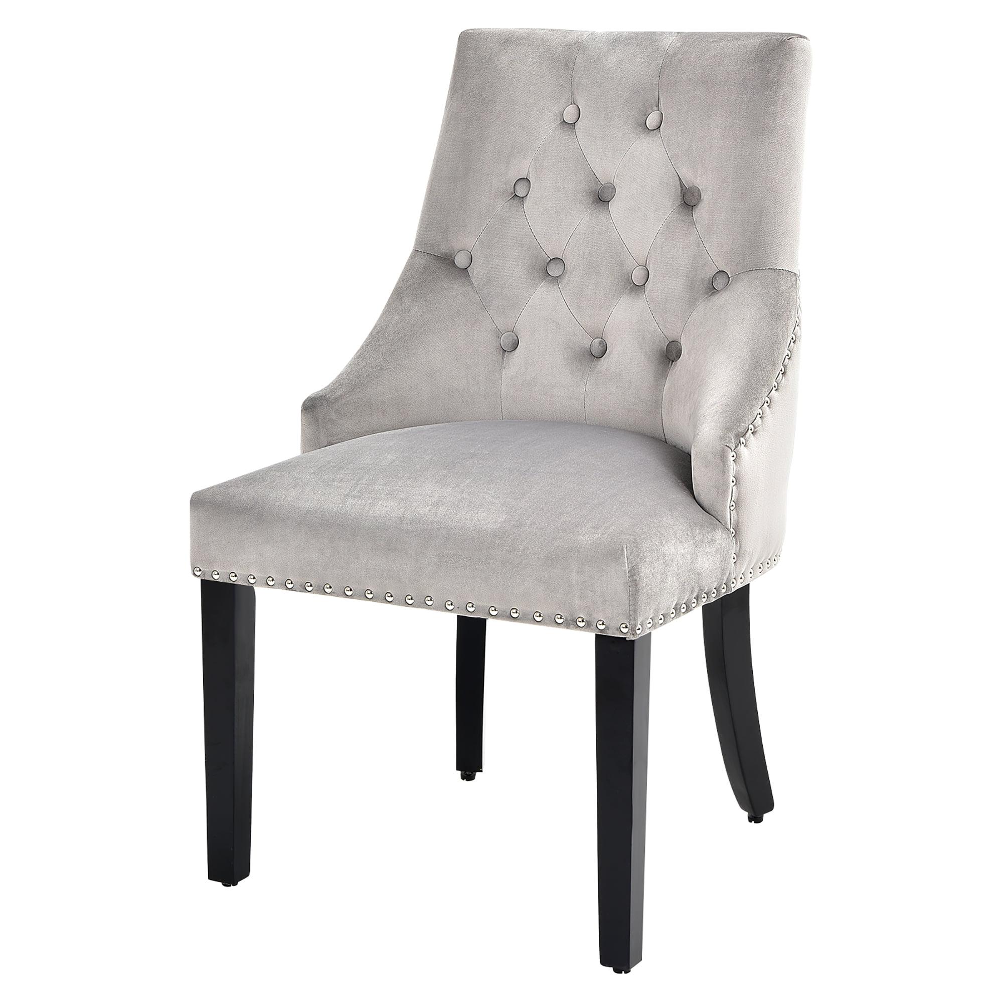 Elegant Gray Velvet Parsons Side Chair with Gloss Wood Frame