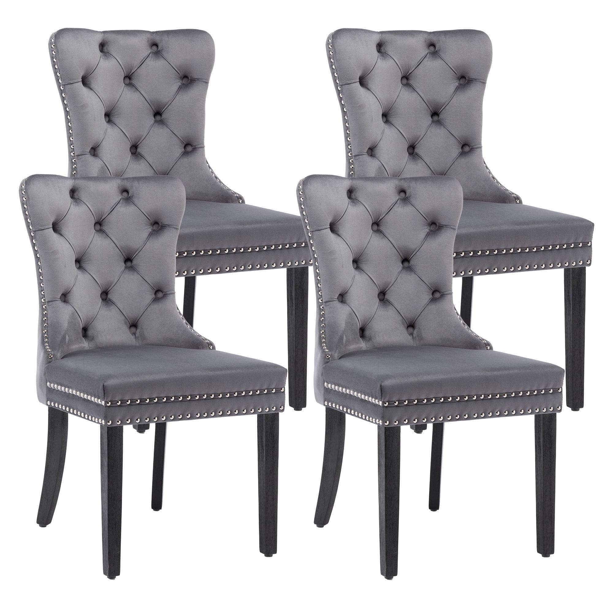 ODUSE-DAILY Grey Velvet Dining Chairs Set of 4, Kitchen & Dining Room Chairs, Tufted Dining Chairs, Fabric Upholstered, Solid Wood, Sillas De Comedor (Gray, 4 Pcs)