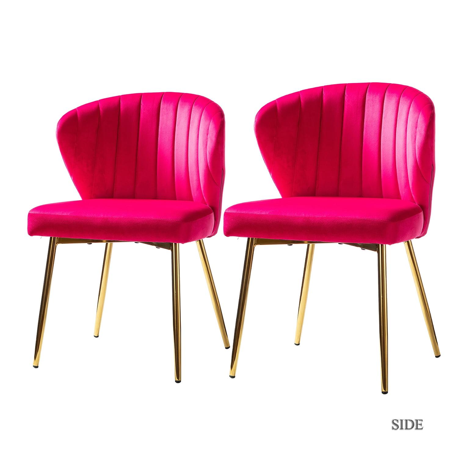 Velvet Dining Chairs Set of 2 Upholstered Wingback Side Chairs Living Room Kitchen Fushia