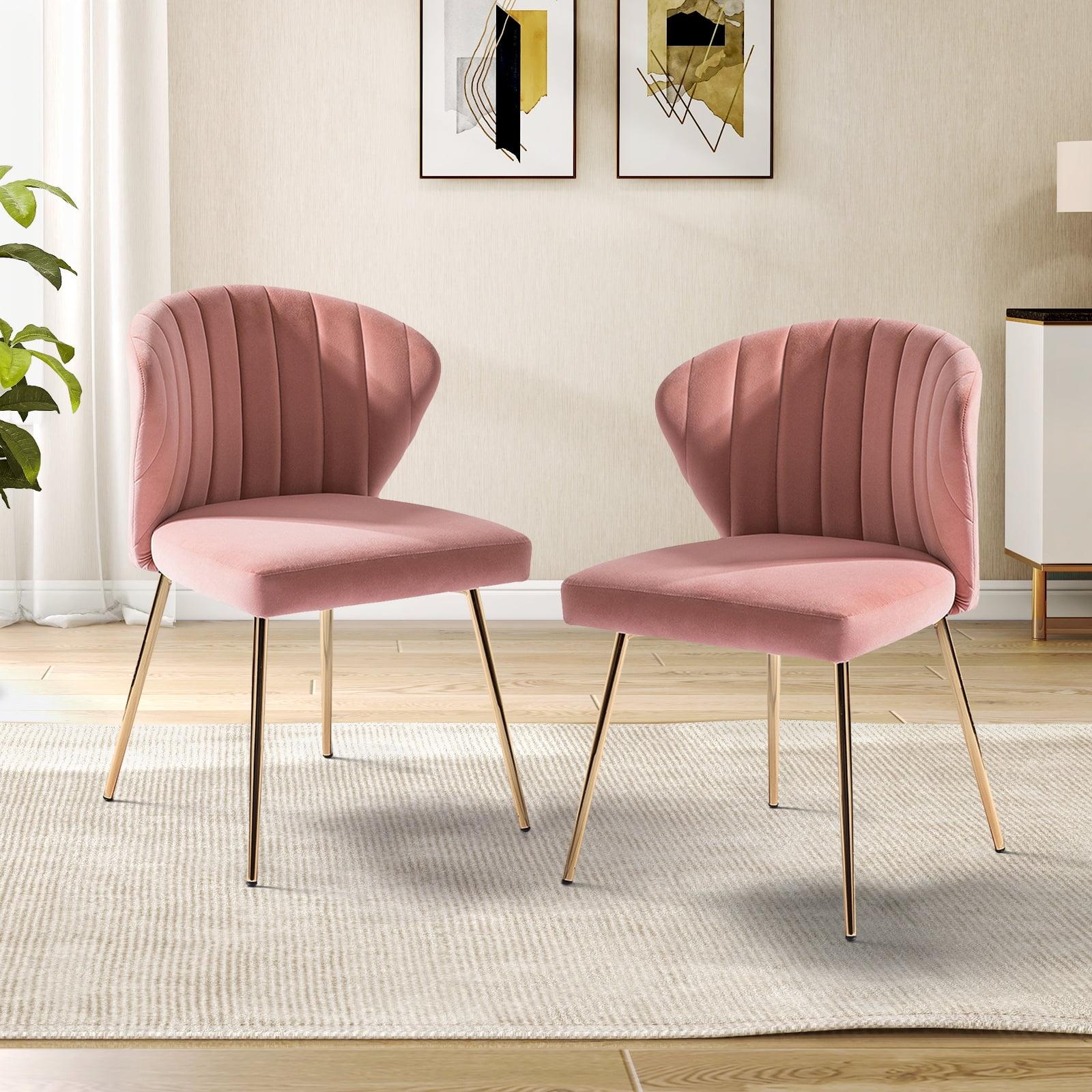 Pink Velvet Upholstered Low Side Chair with Metal Legs