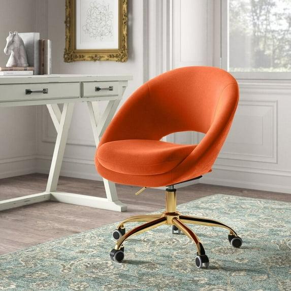 Velvet Home Office Chair Tina's Home Swivel Accent Chair Adult Makeup Chair Metal Leg Bedroom,Orange