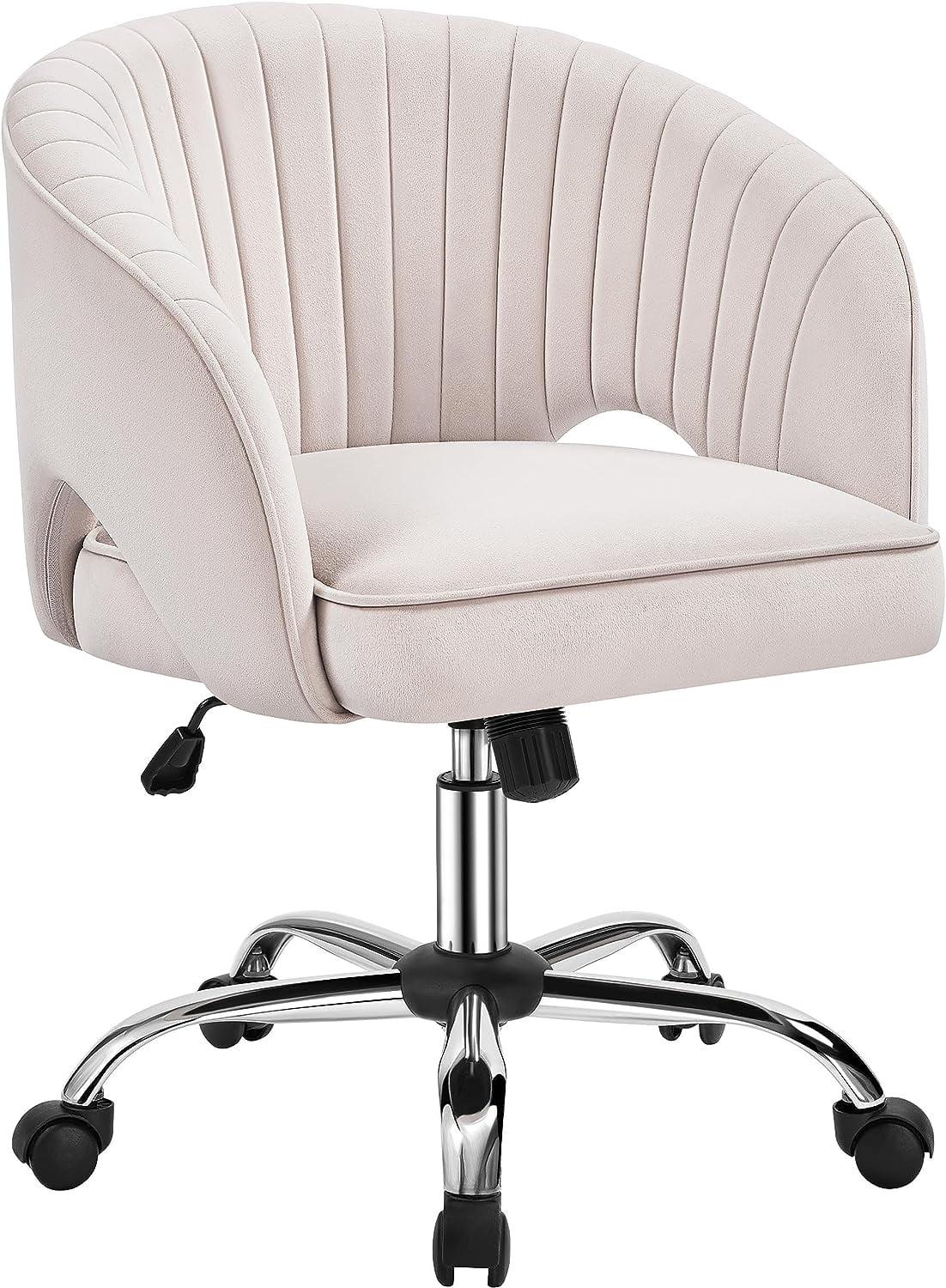 Cream Velvet Tufted Barrel Back Swivel Office Chair