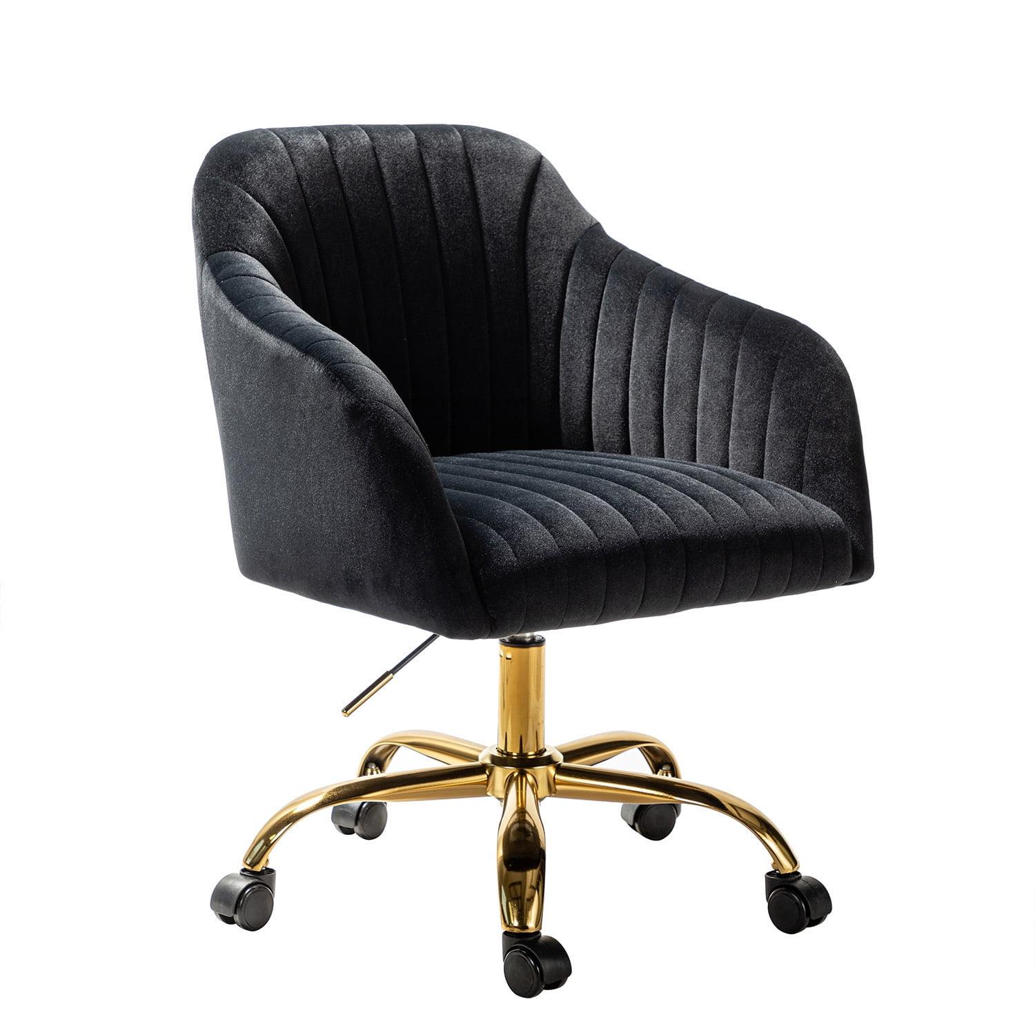 Alex Velvet Height-adjustable Swivel Task Office Chair with Channel-tufted Back and Gold Metal Base | Karat Home