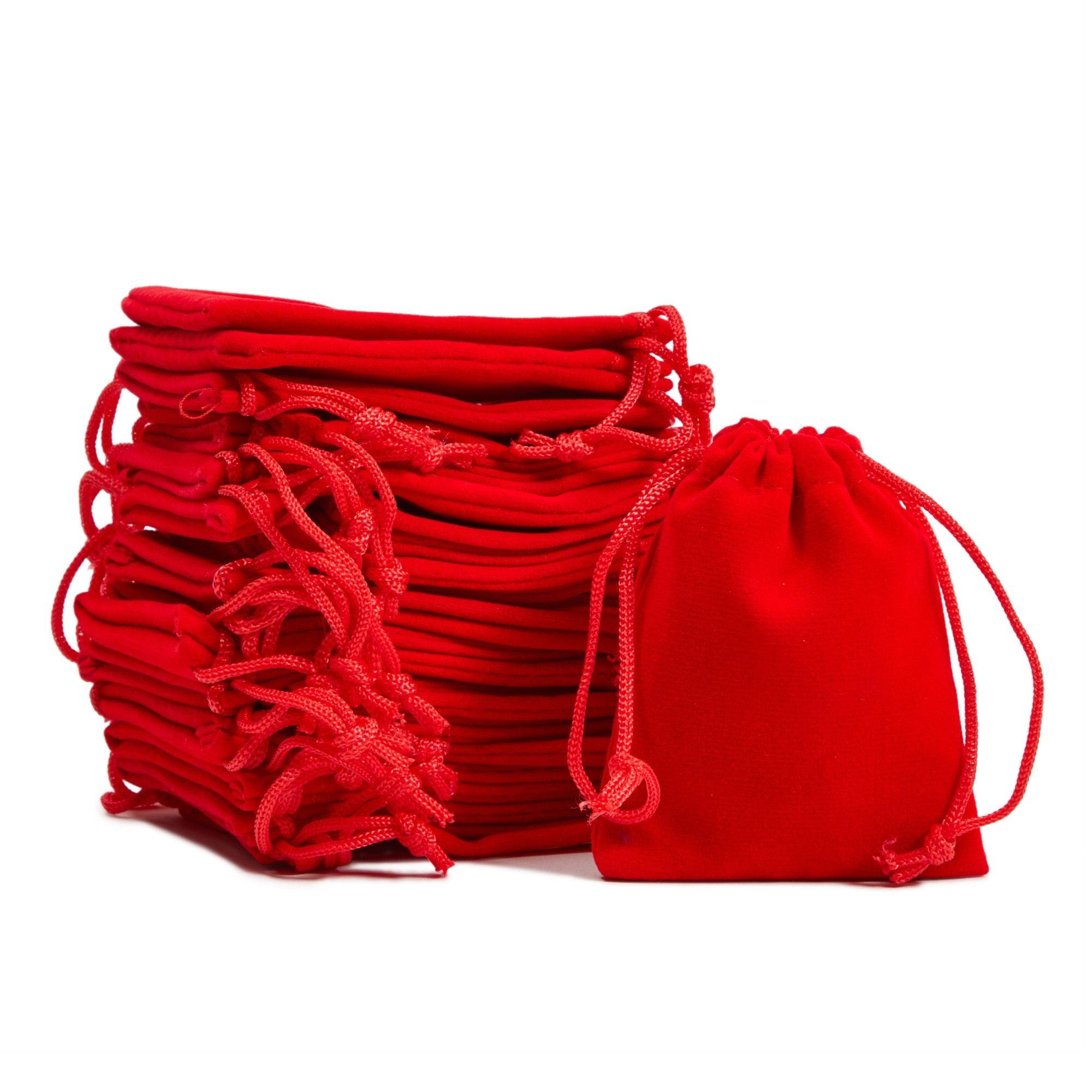 Luxurious Red Velvet Drawstring Jewelry Pouches, 50 Pack