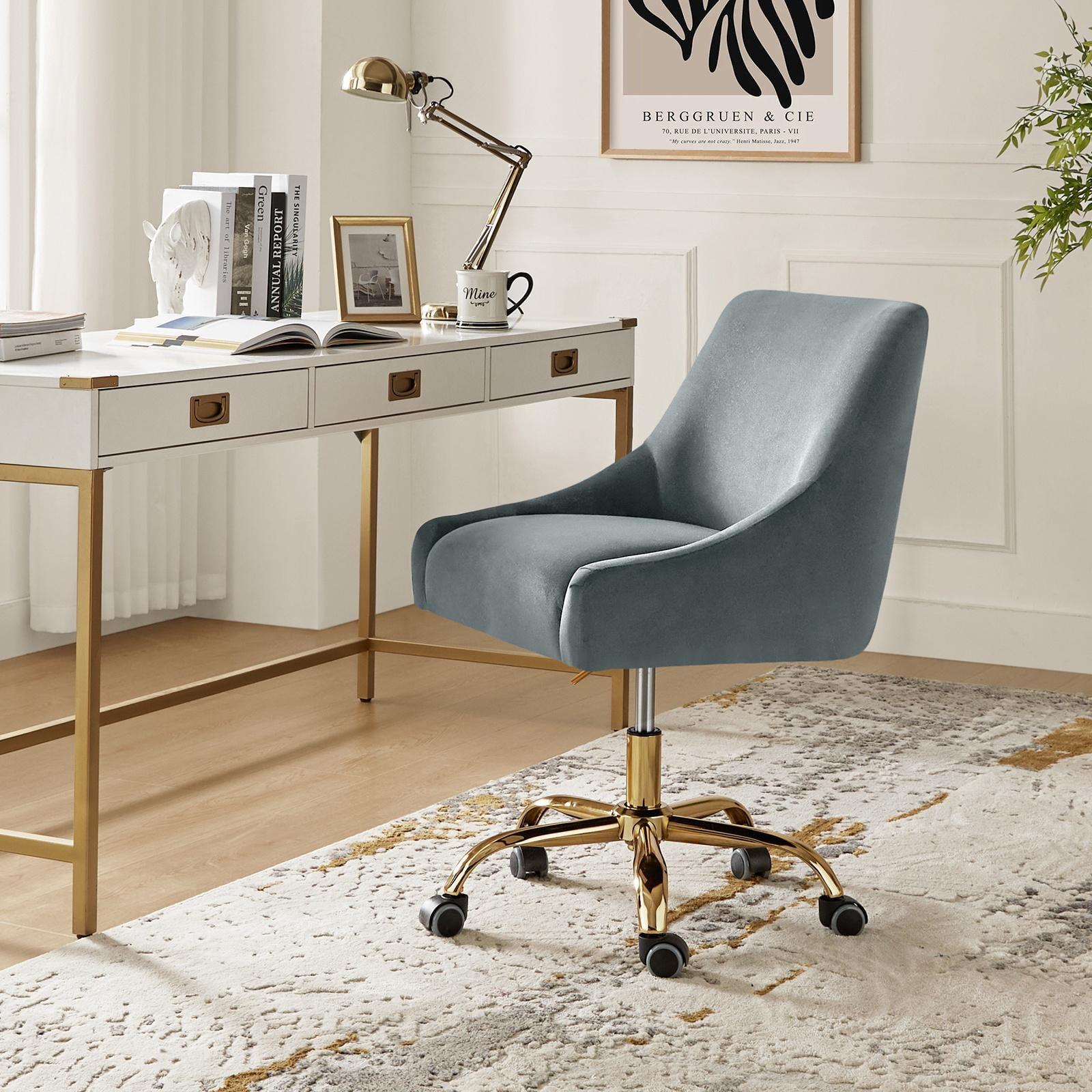 Velvet Swivel Home Office Chair with 360 Swivel Base, Height Adjustable Computer Desk Chair Metal Base Living Room, Grey