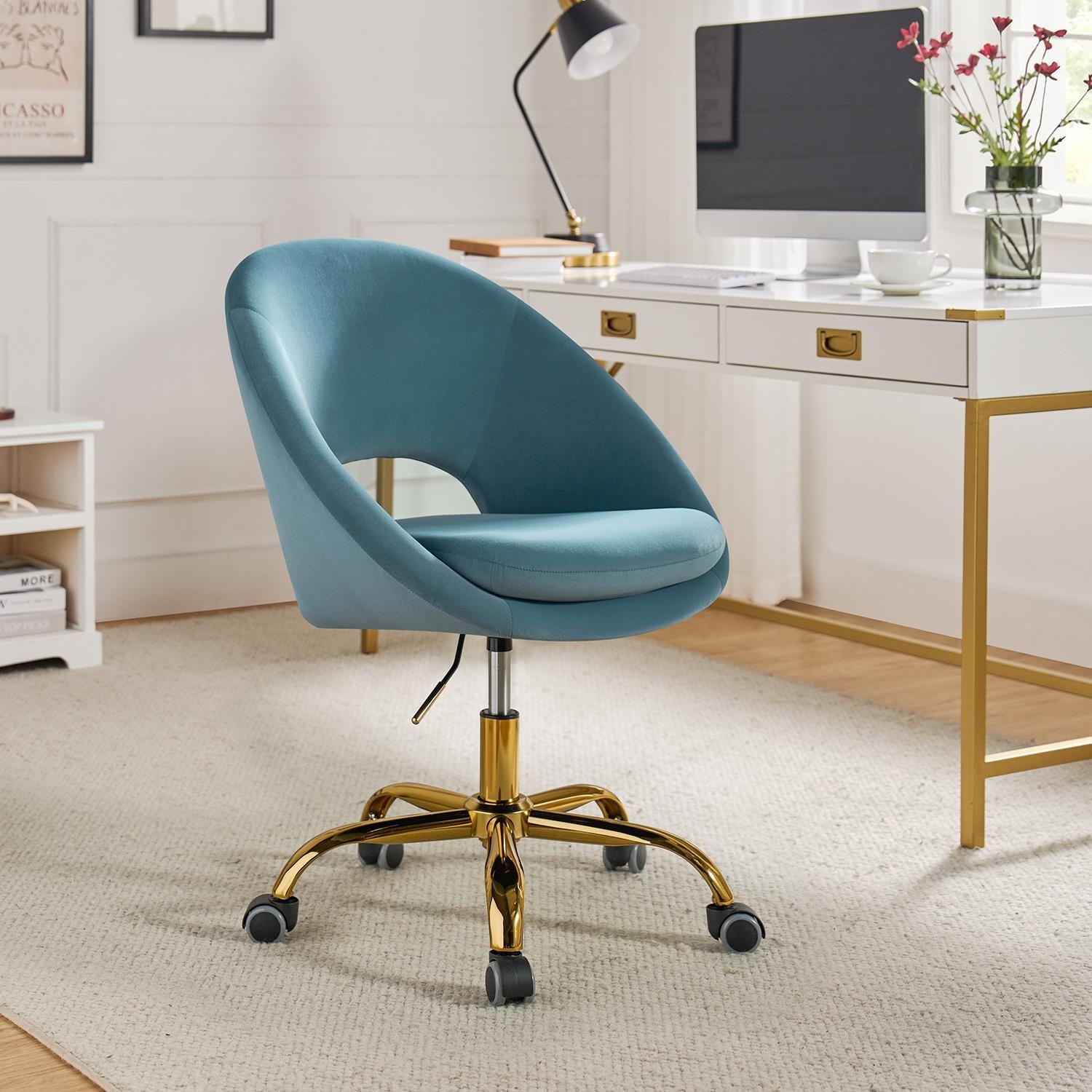 Berta Blue Velvet Swivel Task Chair with Adjustable Height