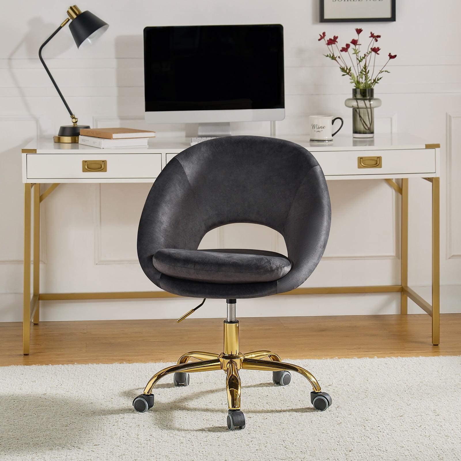 Velvet Swivel Rolling Home Office Chair Height Adjustable Computer Task Chair Metal Base Bedroom Charcoal