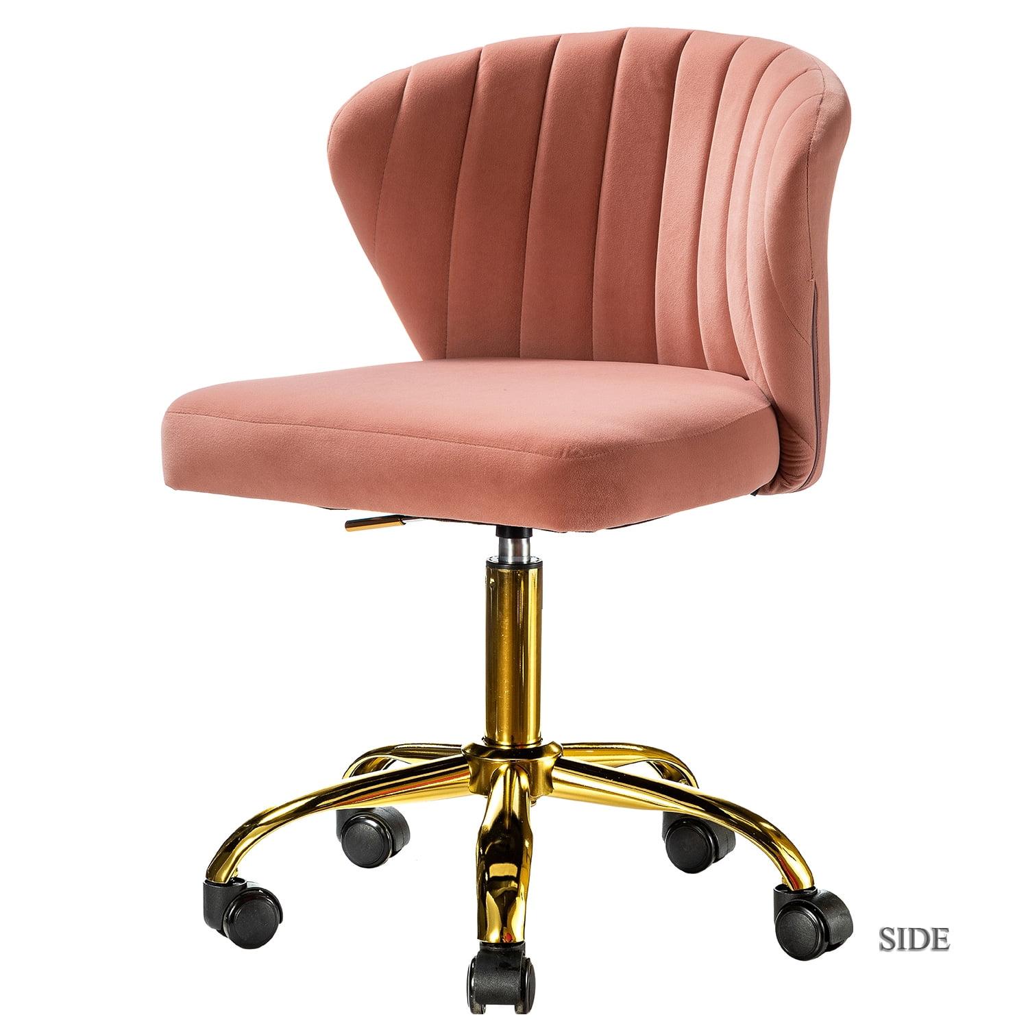 Pink Velvet Swivel Task Chair with Gold Metal Base