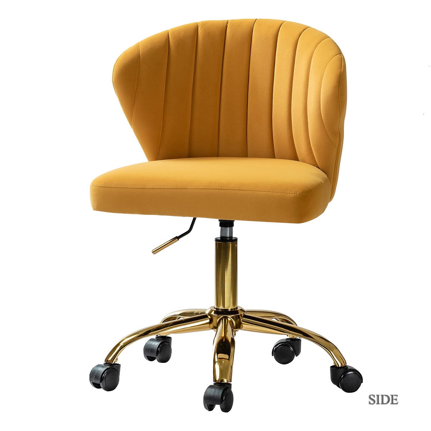 Mustard Velvet Armless Swivel Task Chair with Gold Legs