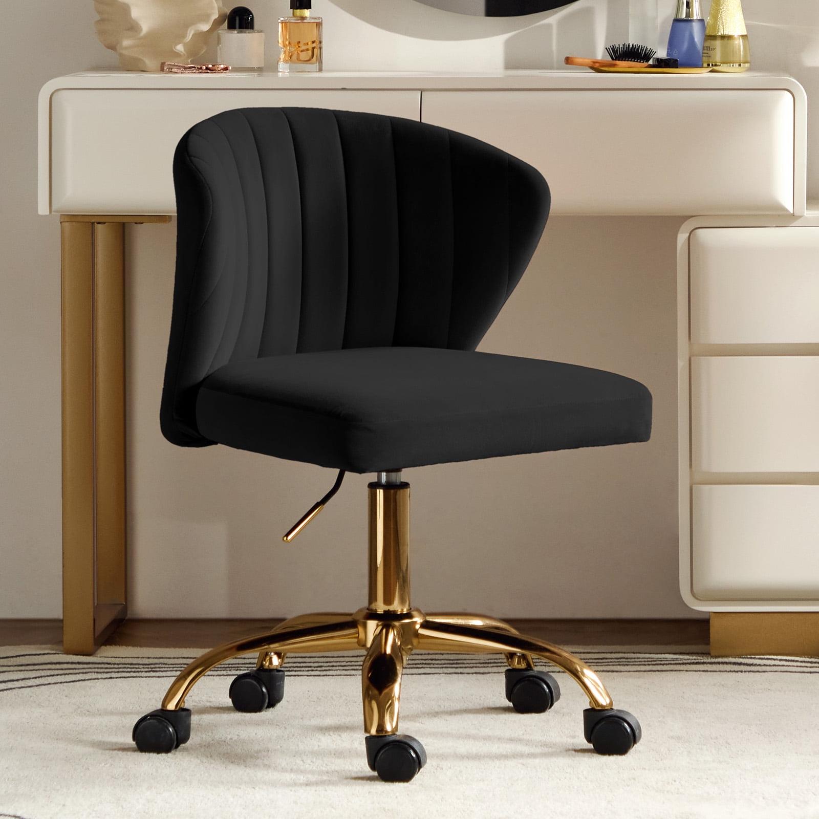 Black Velvet Swivel Office Chair with Gold Legs, Adjustable Height Rolling Desk Chair for Home Office Vanity