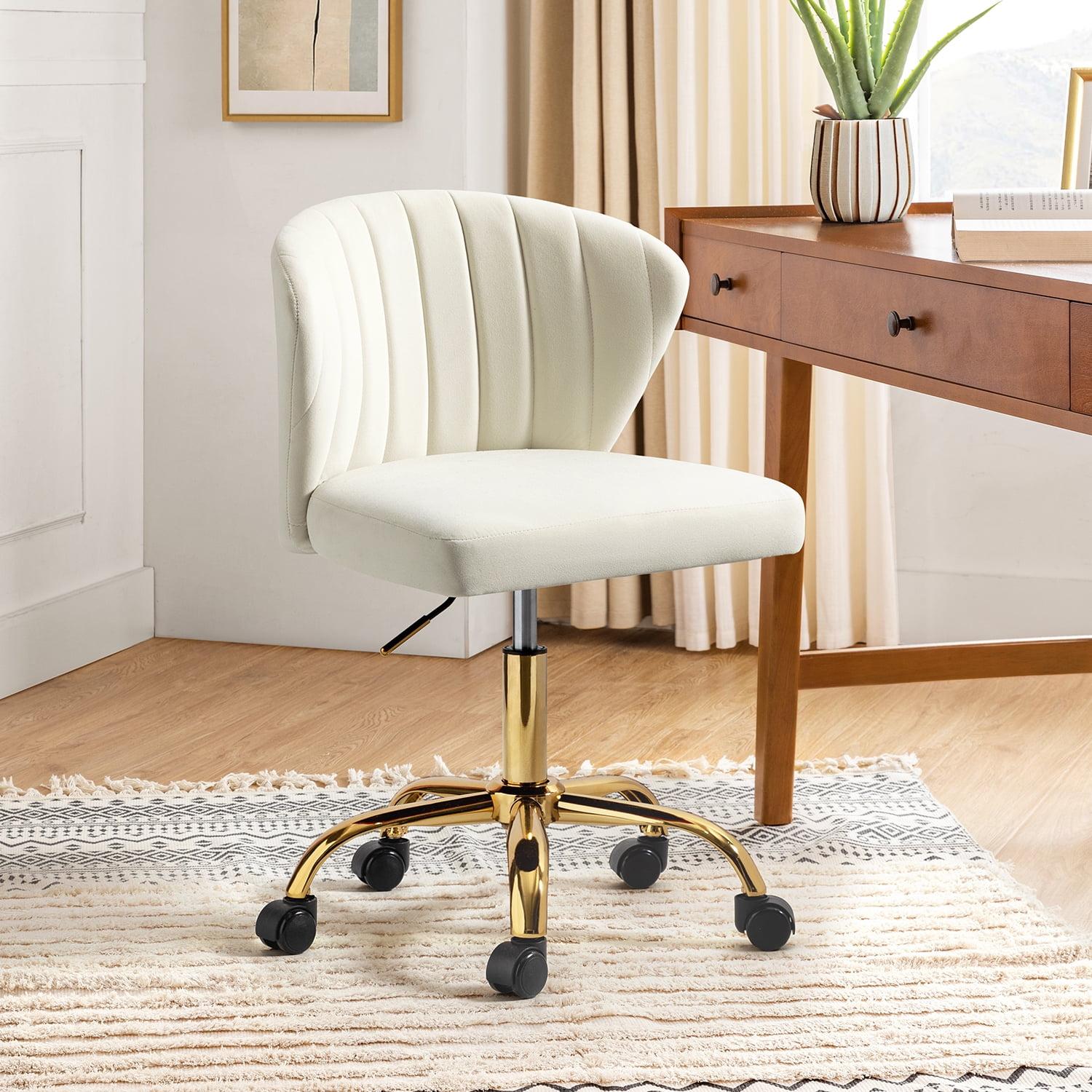 Ivory Adjustable Swivel Task Chair with Gold Metal Base