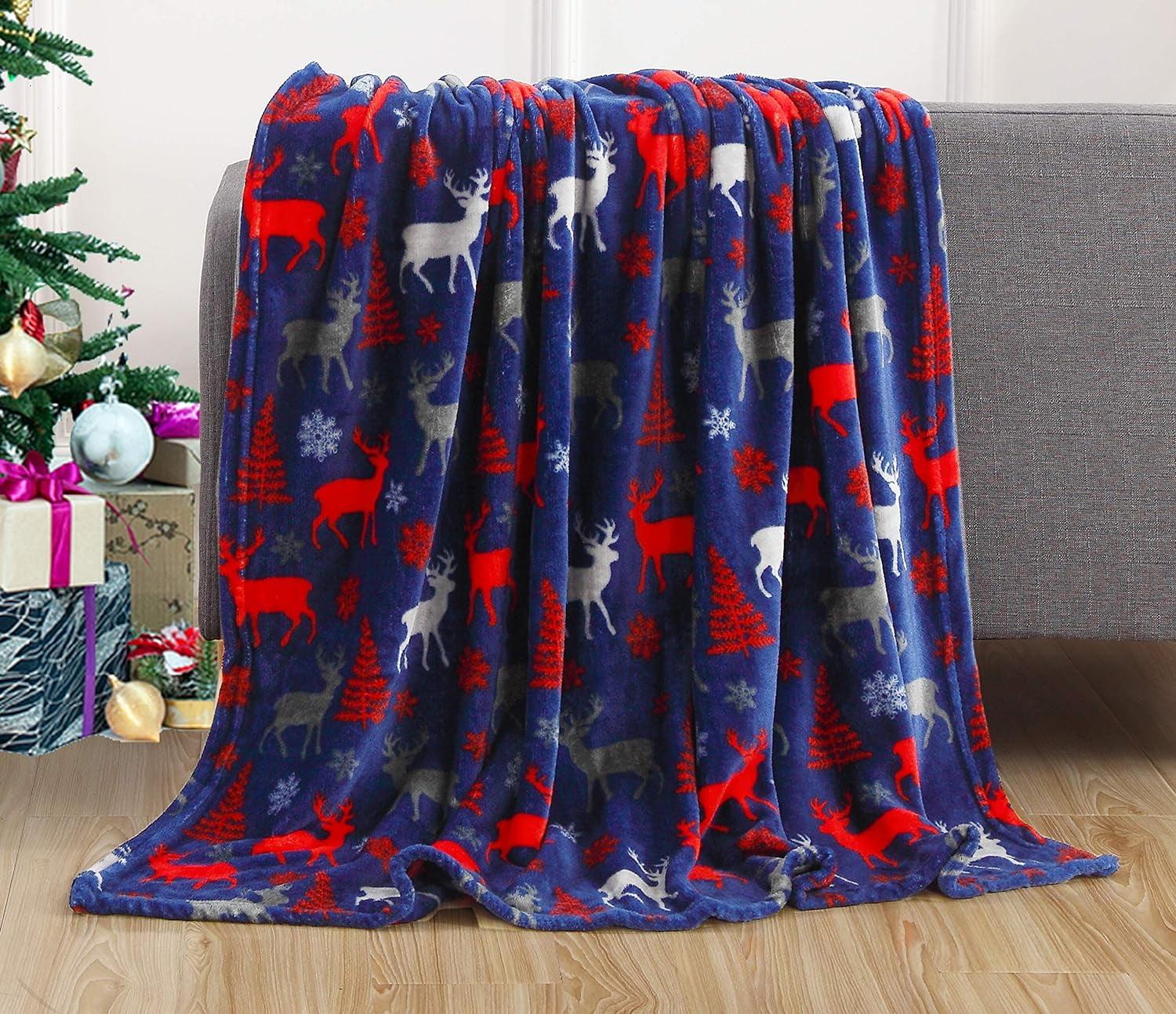 Elegant Comfort 50 x 60 Blanket Gift Christmas Throw, (Moose)