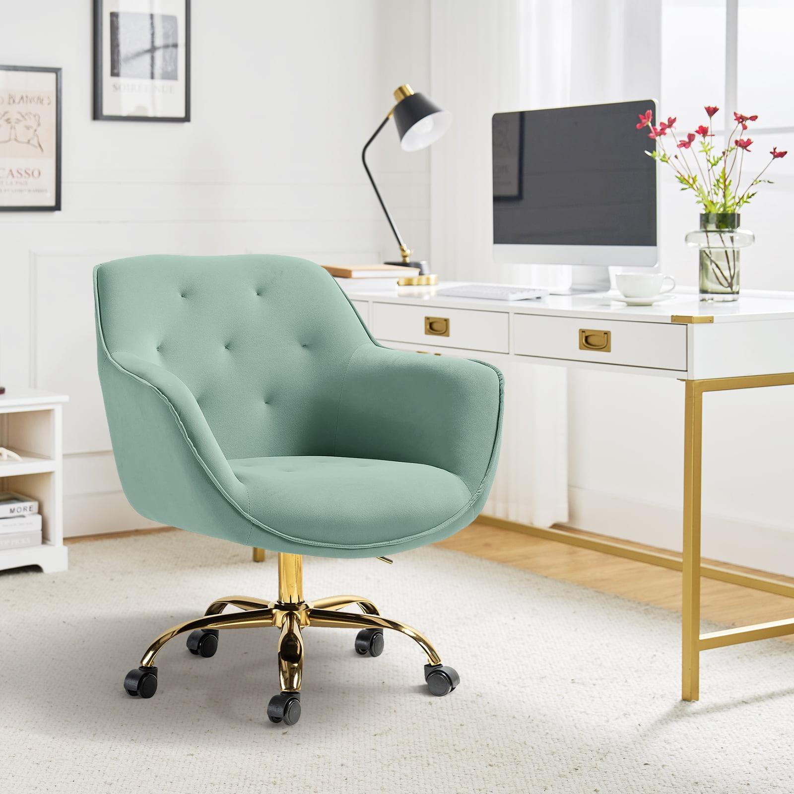 Sage Velvet Tufted Swivel Office Chair with Gold Metal Base