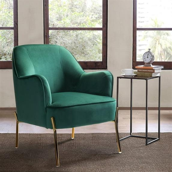 14 Karat Home Silla Decorativa de Terciopelo con Patas de Metal Dorado con Respaldo Acolchado para el Dormitorio de la Sala de Estar, Green