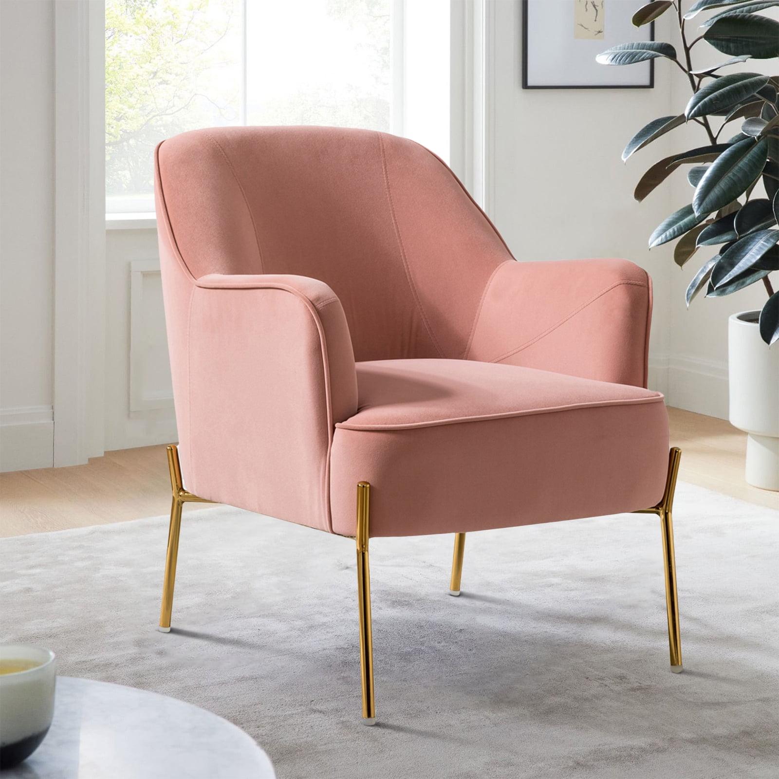 Wooden Upholstery Accent Side Chair Velvet Fabric Tufted with golden legs Living Room Pink