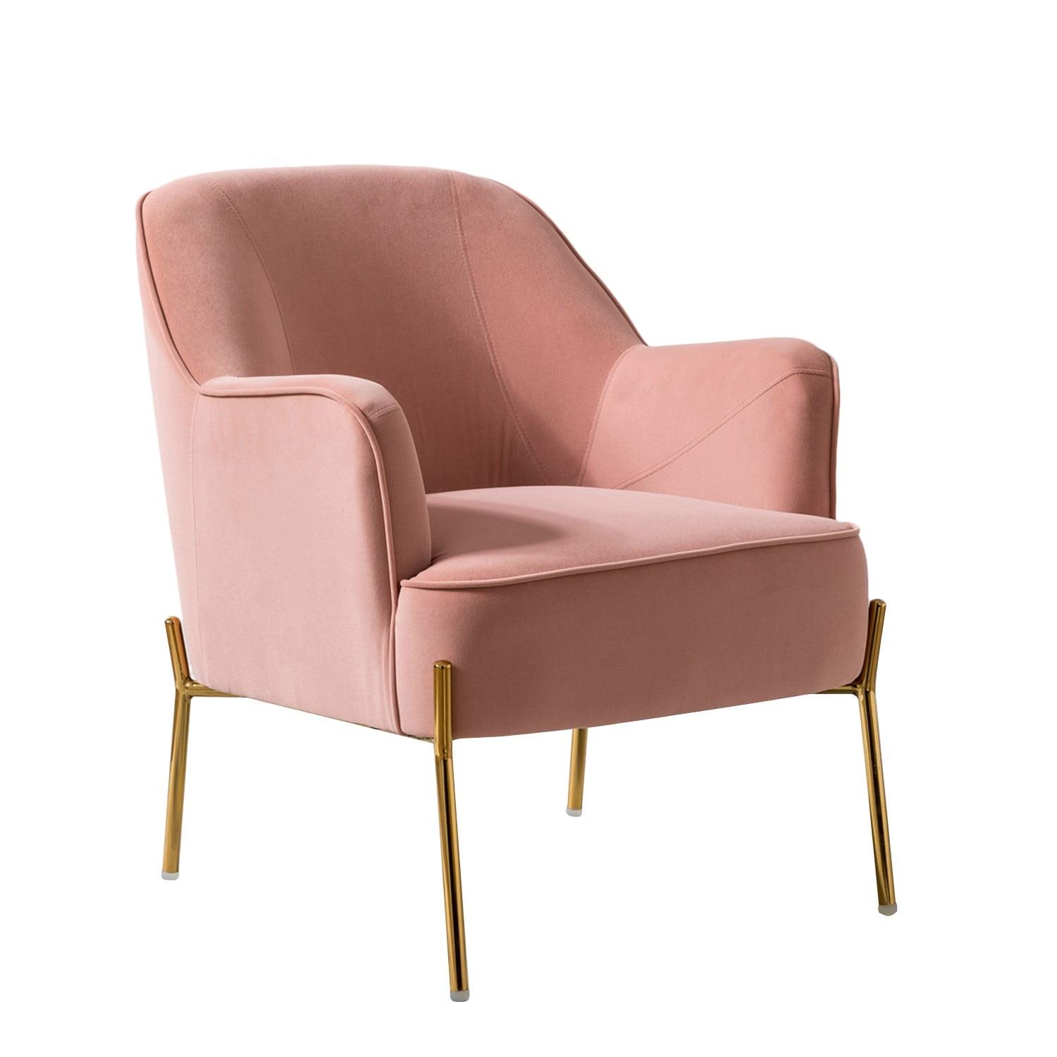 Wooden Upholstery Accent Side Chair Velvet Fabric Tufted with golden legs Living Room Pink