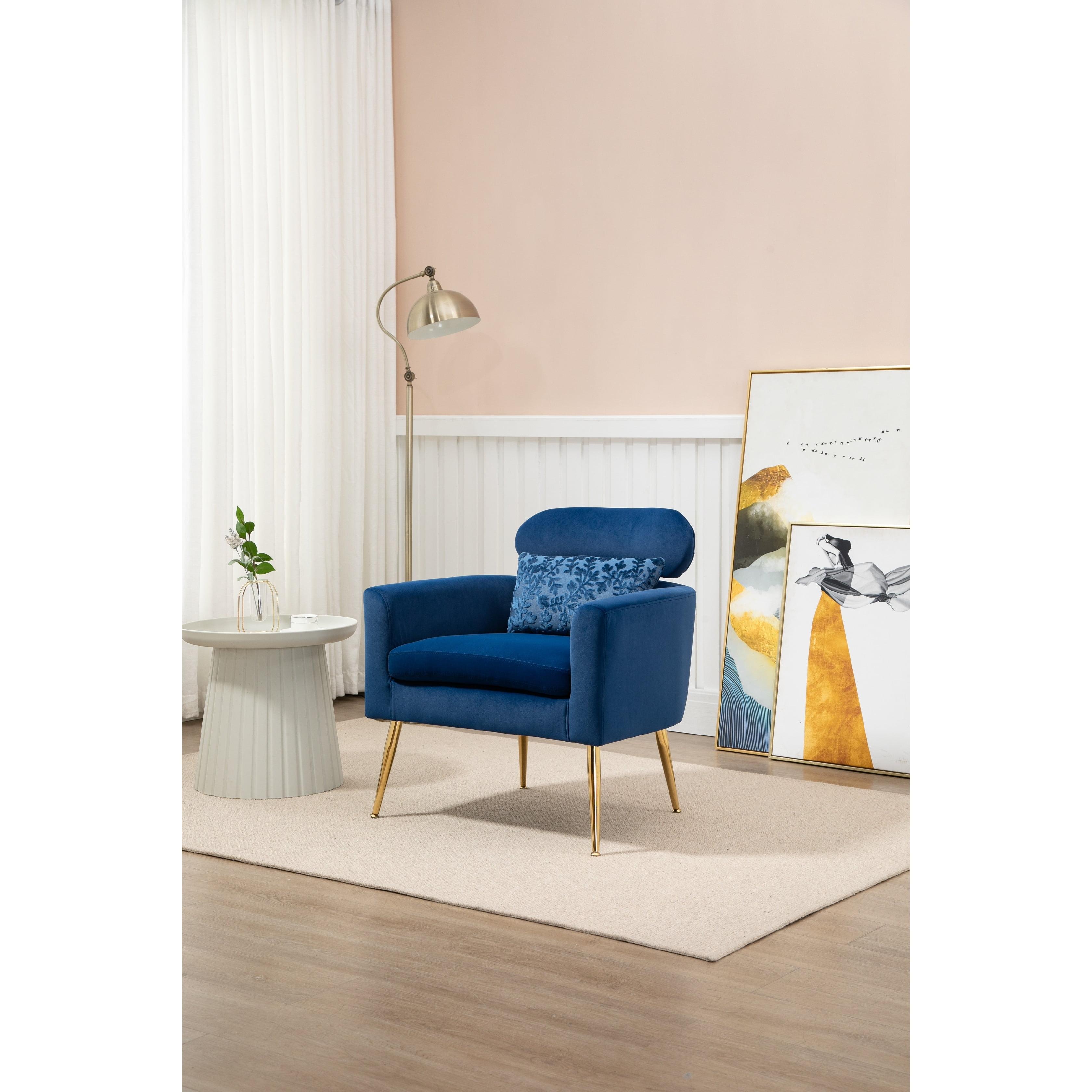Velvet Upholstered Accent Chair With A Pillow Navy Blue