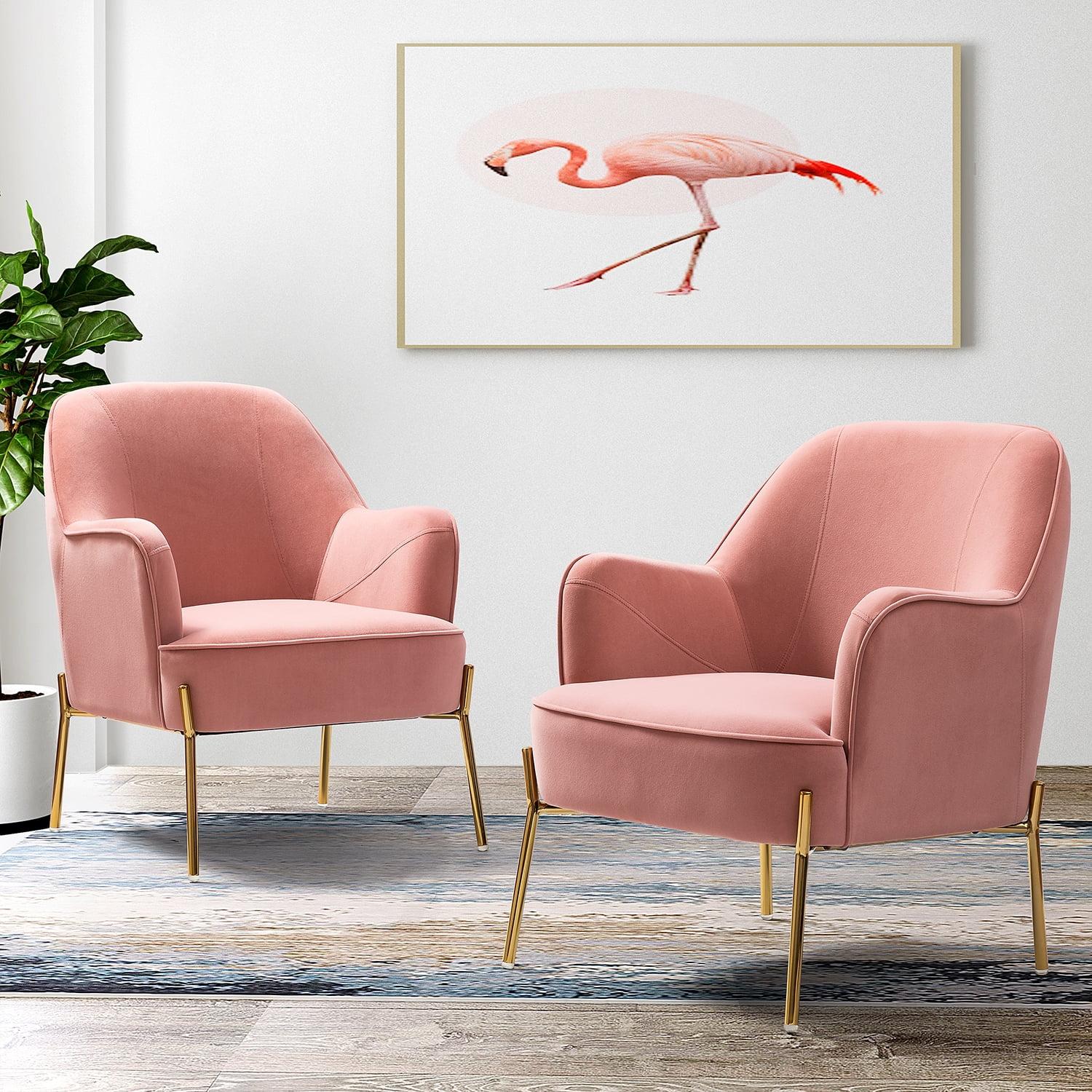 Pink Velvet Swivel Accent Chair with Metal Frame