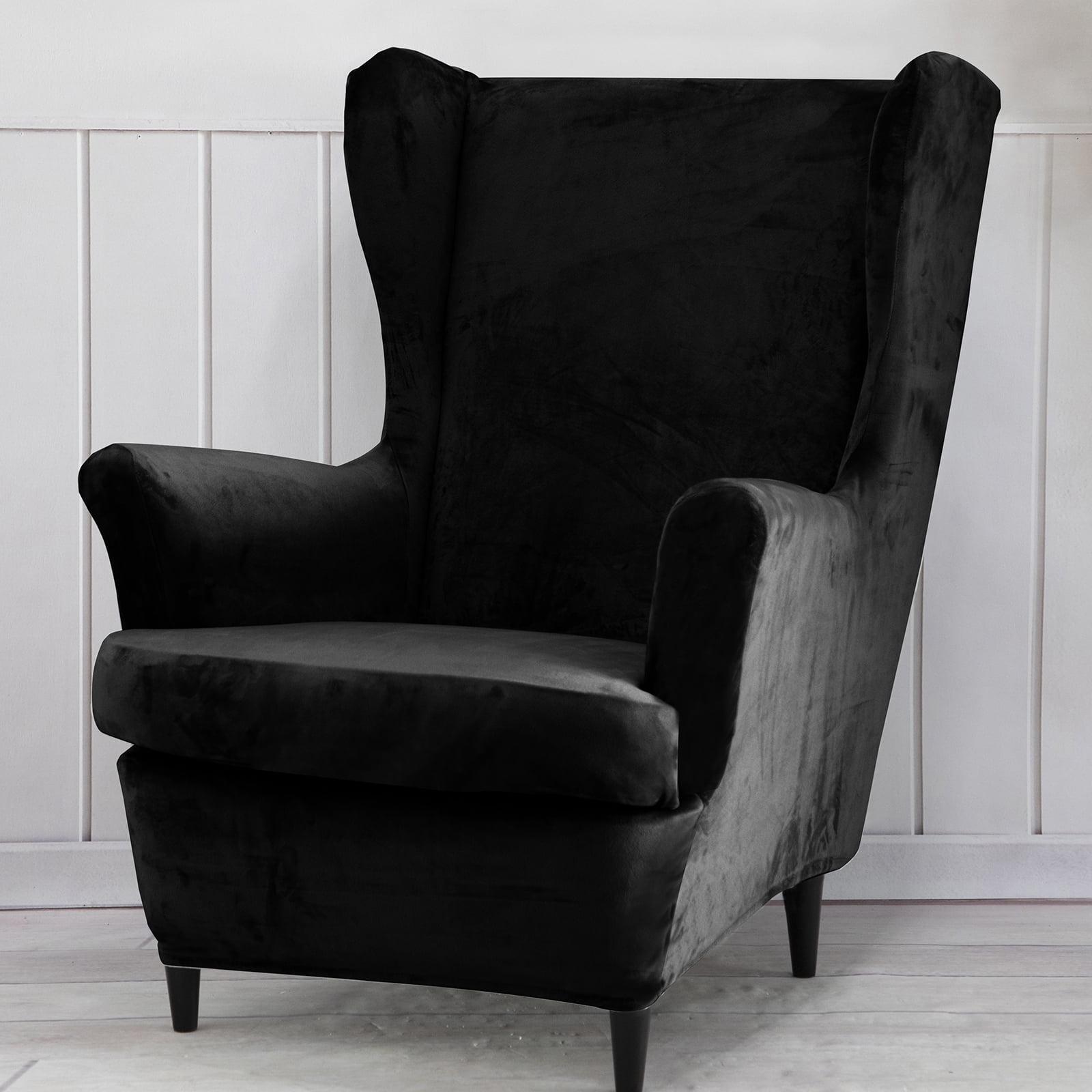 Black Velvet Stretch Wingback Armchair Slipcover