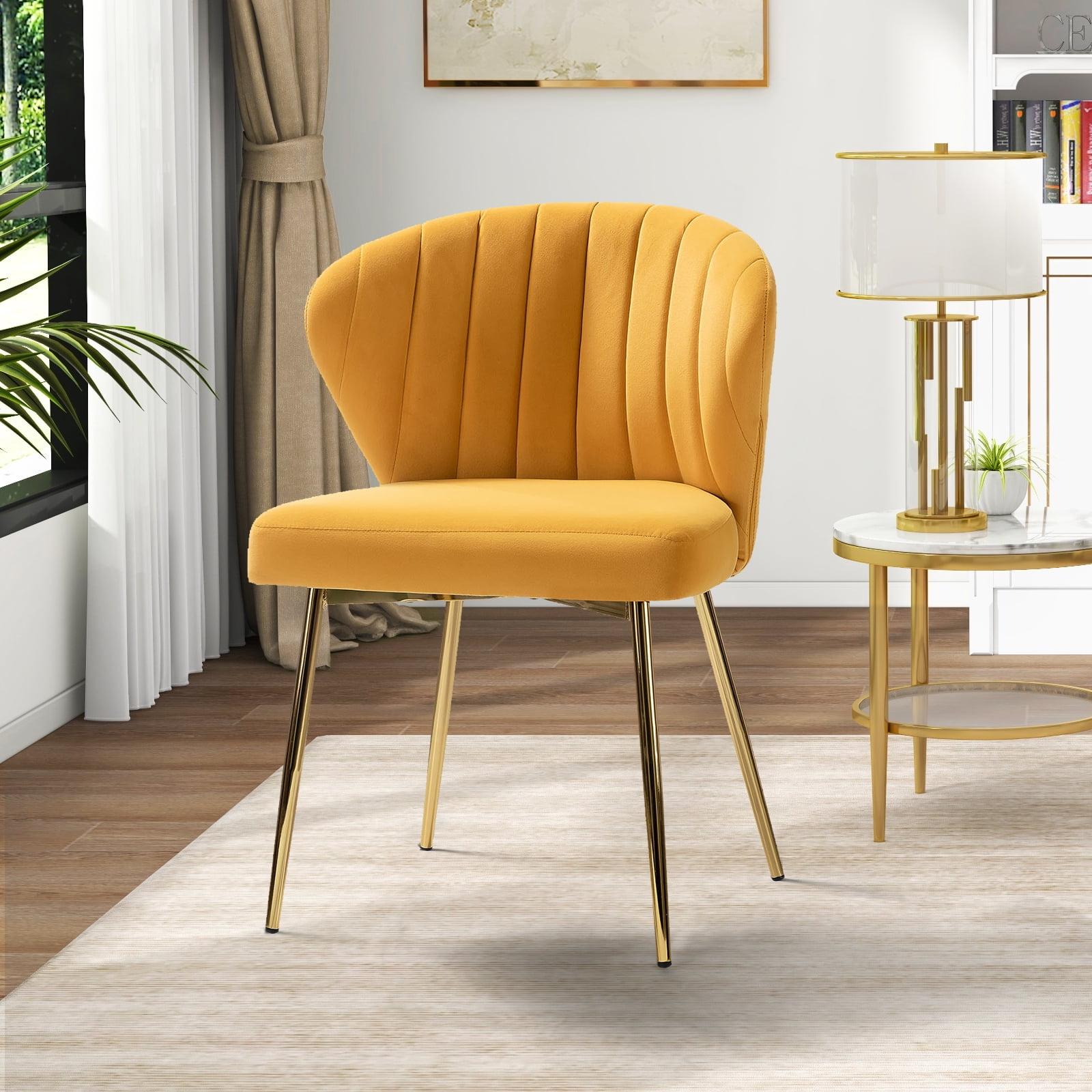 Mustard Velvet Wingback Accent Chair with Gold Metal Legs