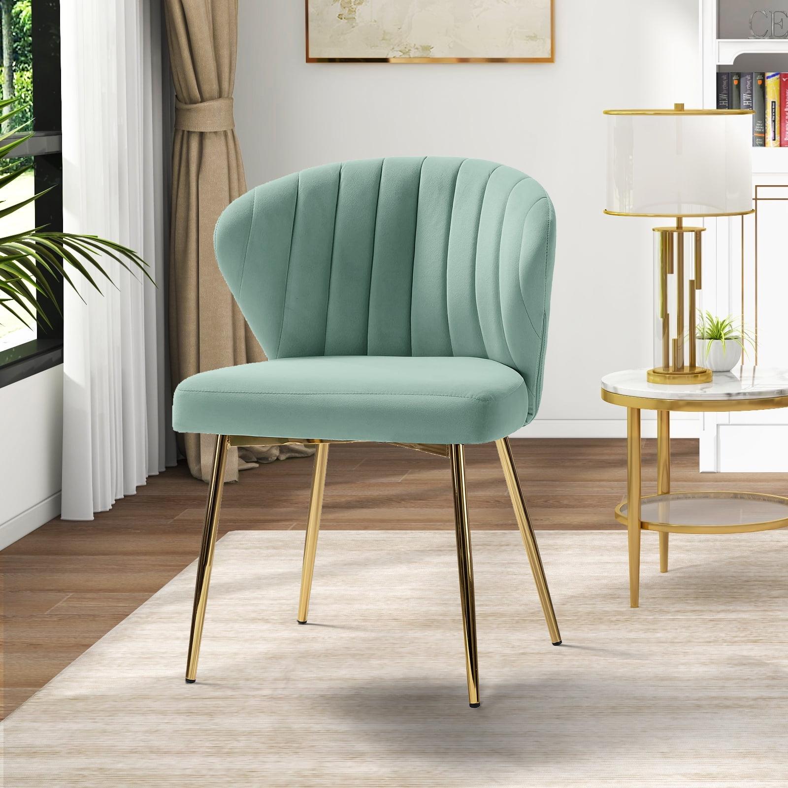 Velvet Wingback Accent Chair Upholstered Home Kitchen Dining Side Chair Tufted Gold Metal Legs Living Bedroom Blue