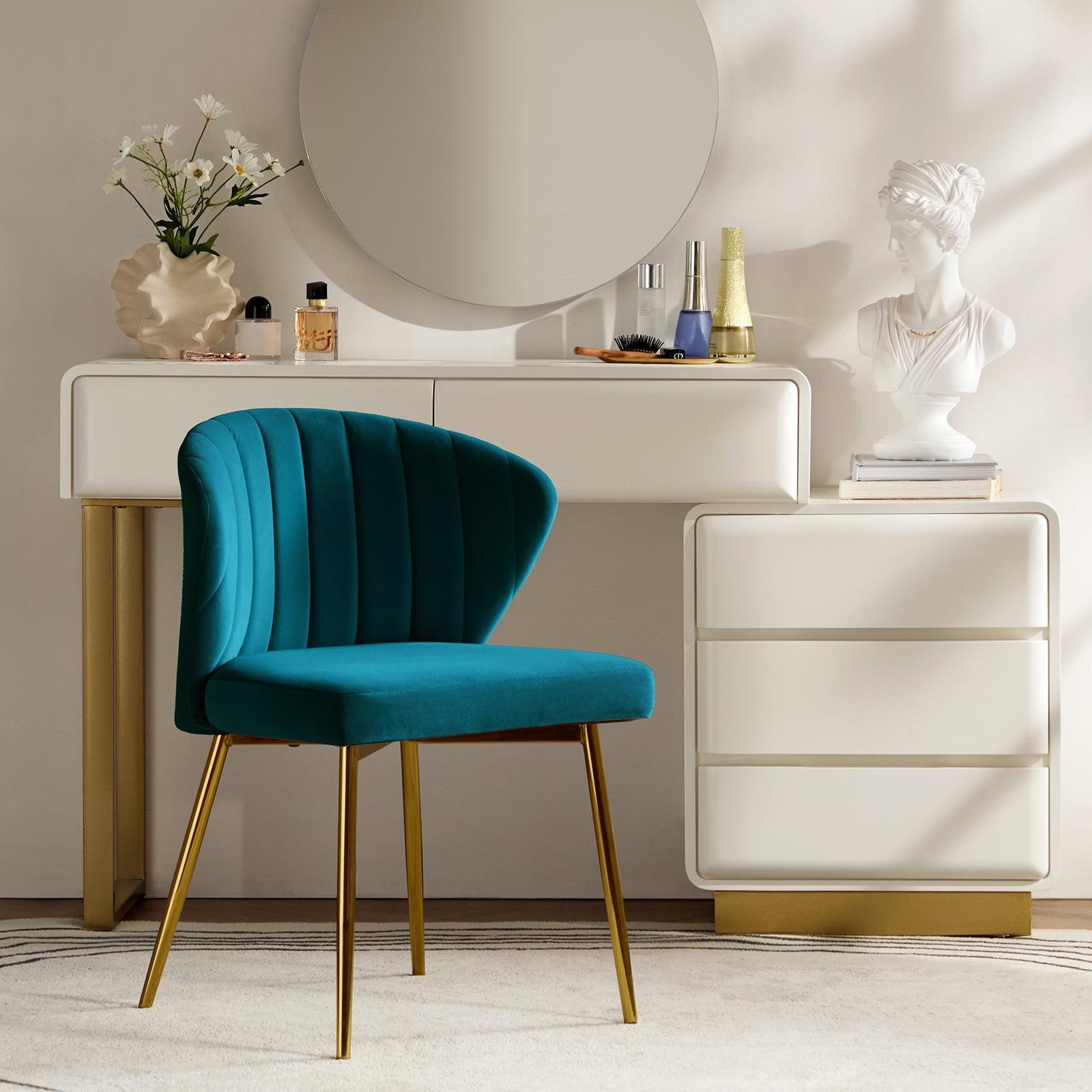 Modern Velvet Accent Chair Upholstered Small Vanity Chair Bedroom Living Room Teal