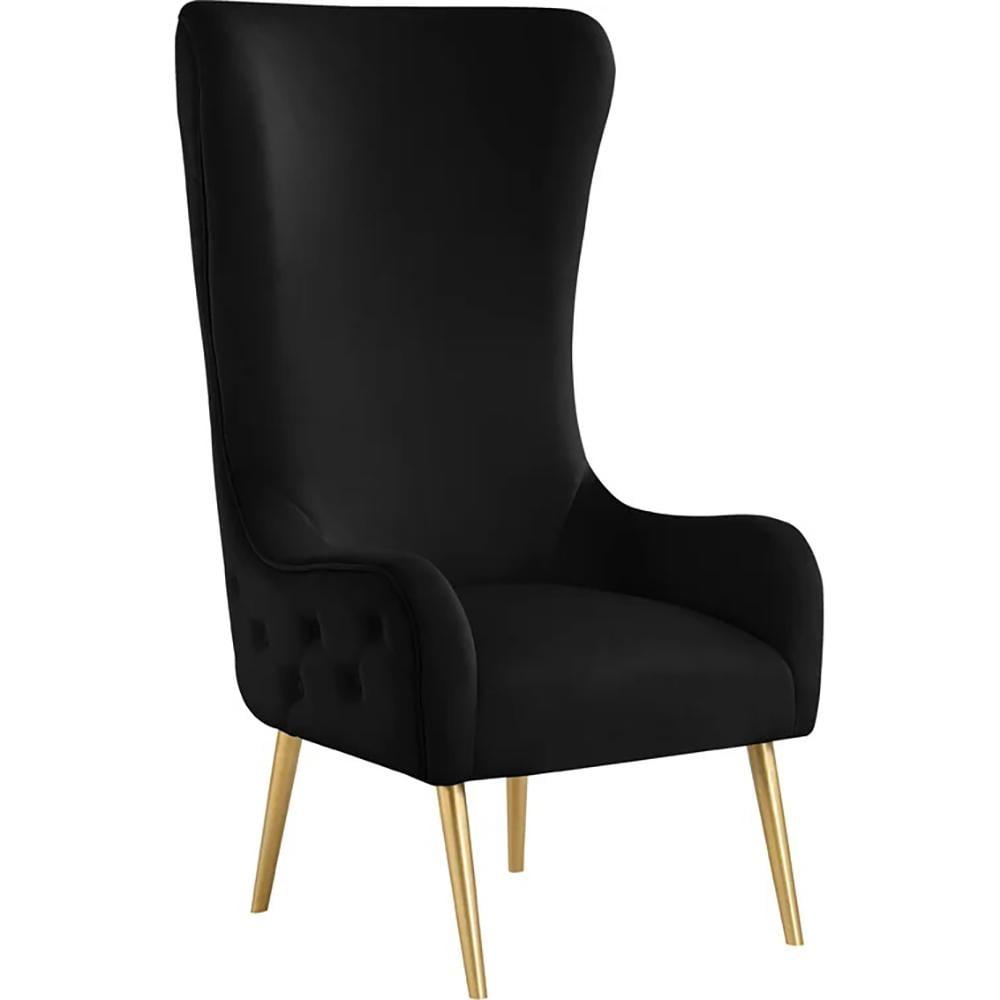 Venetian Black Velvet High Back Accent Chair with Gold Legs