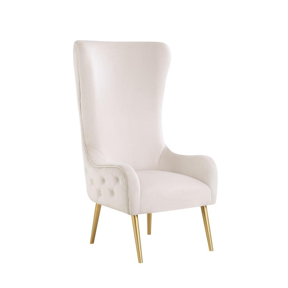 Venetian Cream Velvet High Back Accent Chair with Gold Legs