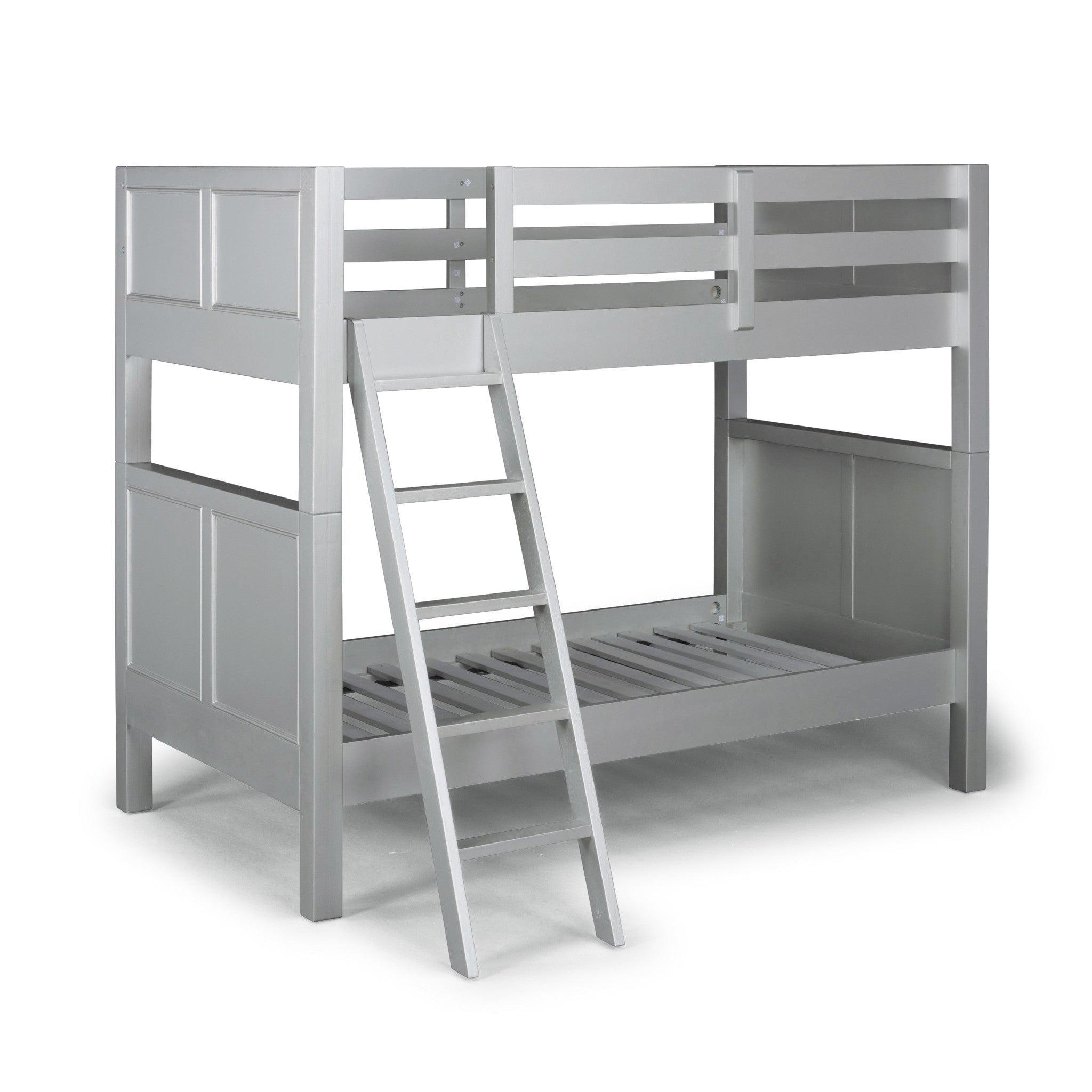 Silvery Gray Twin Over Twin Wood Bunk Bed with Ladder