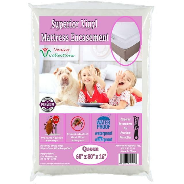 Venice® Superior Heavy Vinyl Zippered Mattress Cover 100% Water & Bed-Bug Proof Queen