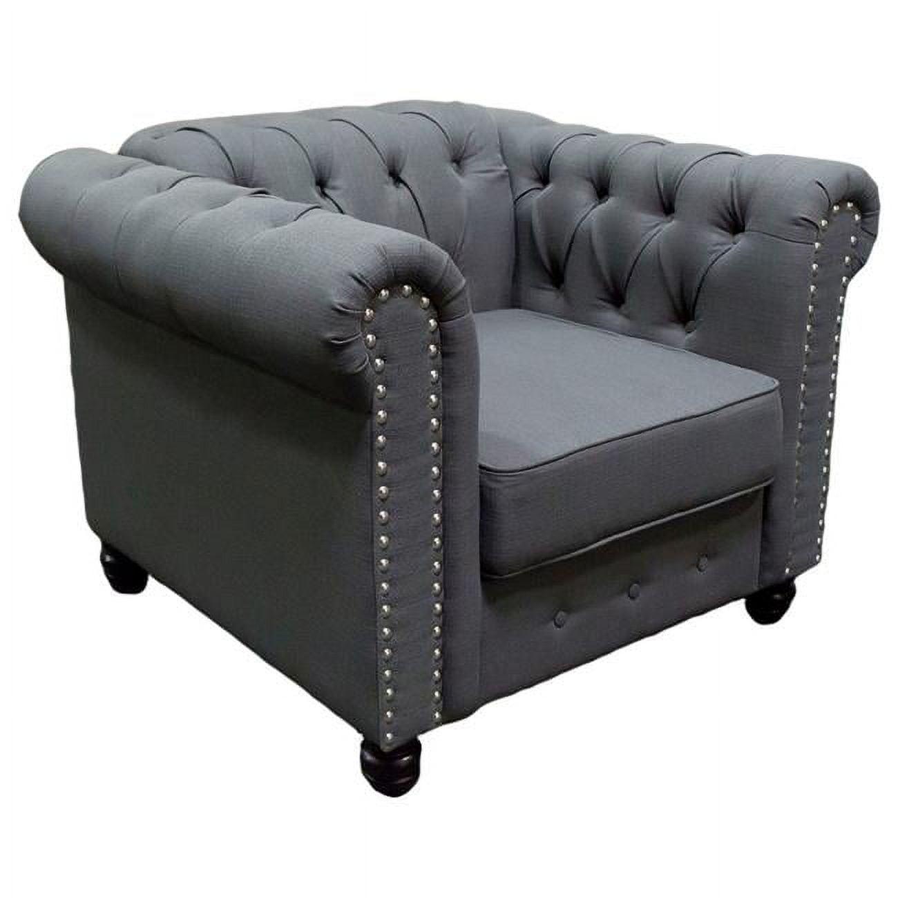 Charcoal Velvet Flared Arm Wood Accent Chair with Tufted Back