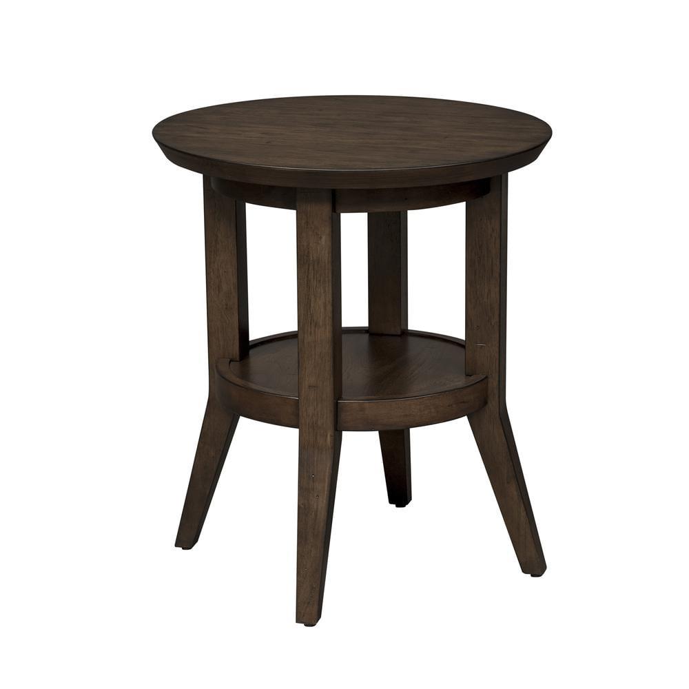 Ventura Dark Brown Round Wood End Table with Shelf